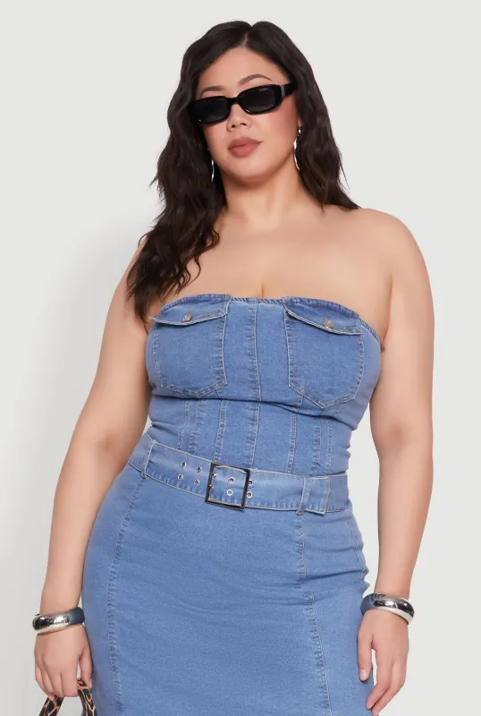 Plus Size Denim Pocket Corset Tube Top sold by Rainbow