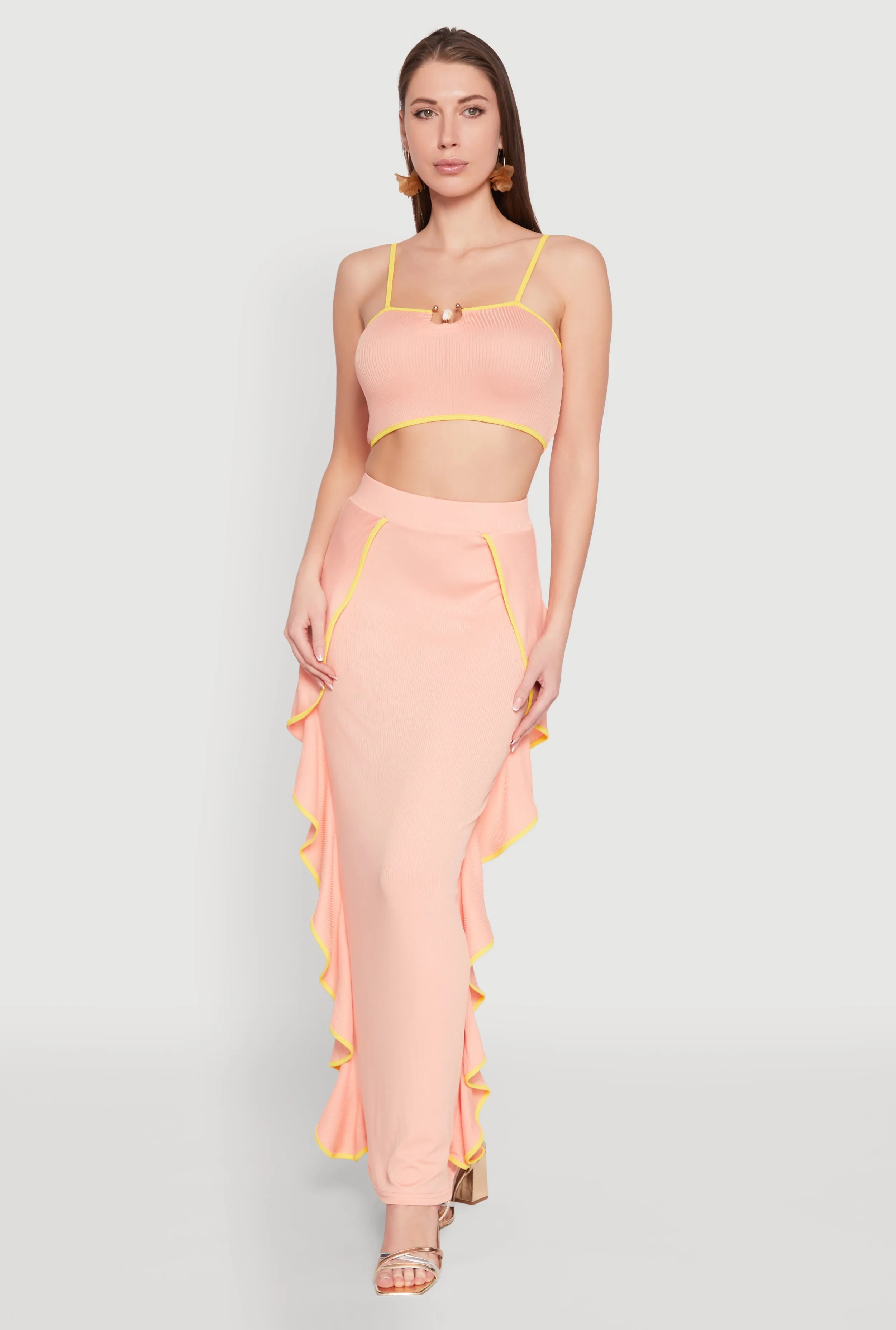 Metallic Notch Neck Contrast Trim Crop Top sold by Rainbow product image thumbnail 2