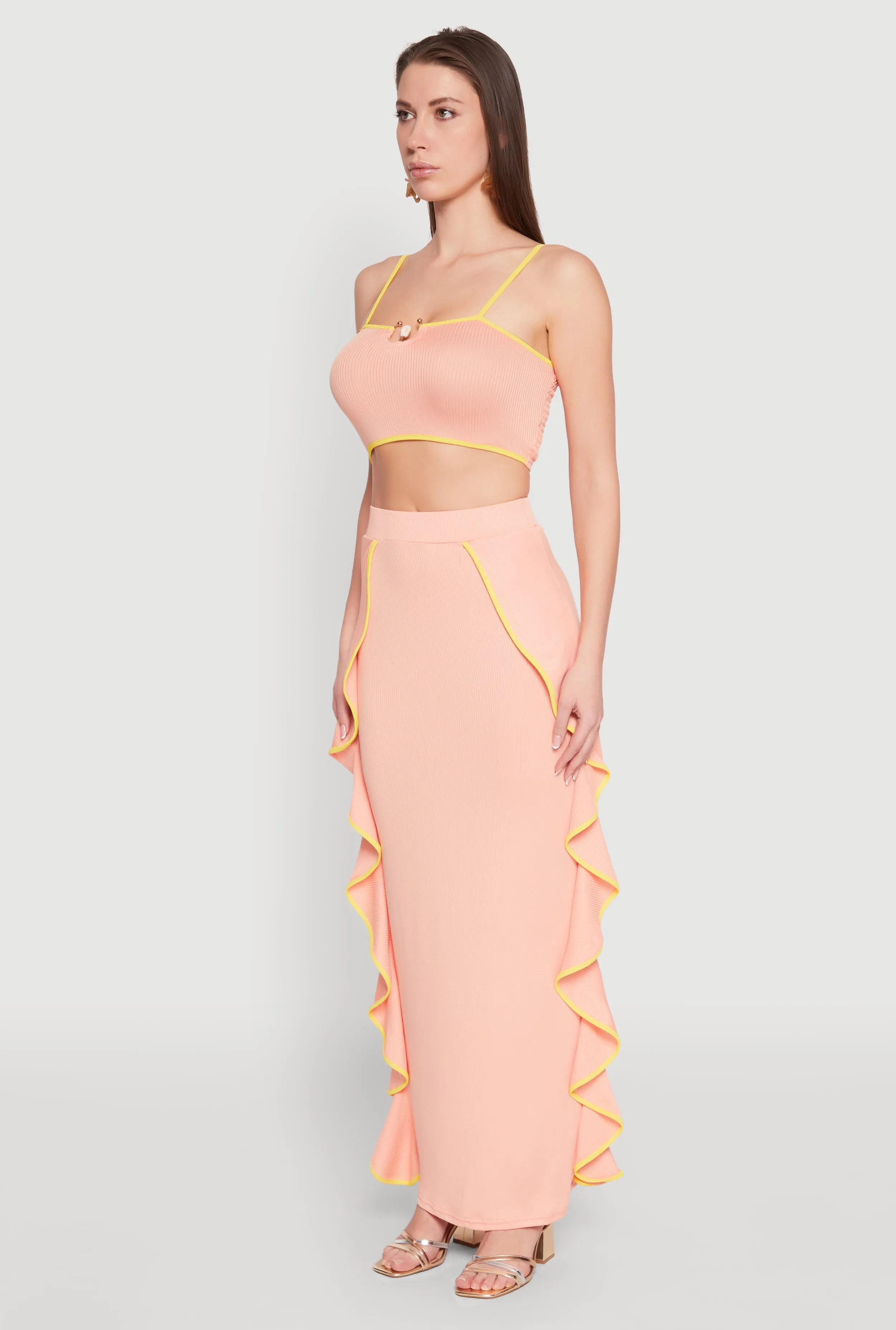 Metallic Notch Neck Contrast Trim Crop Top sold by Rainbow product image thumbnail 5