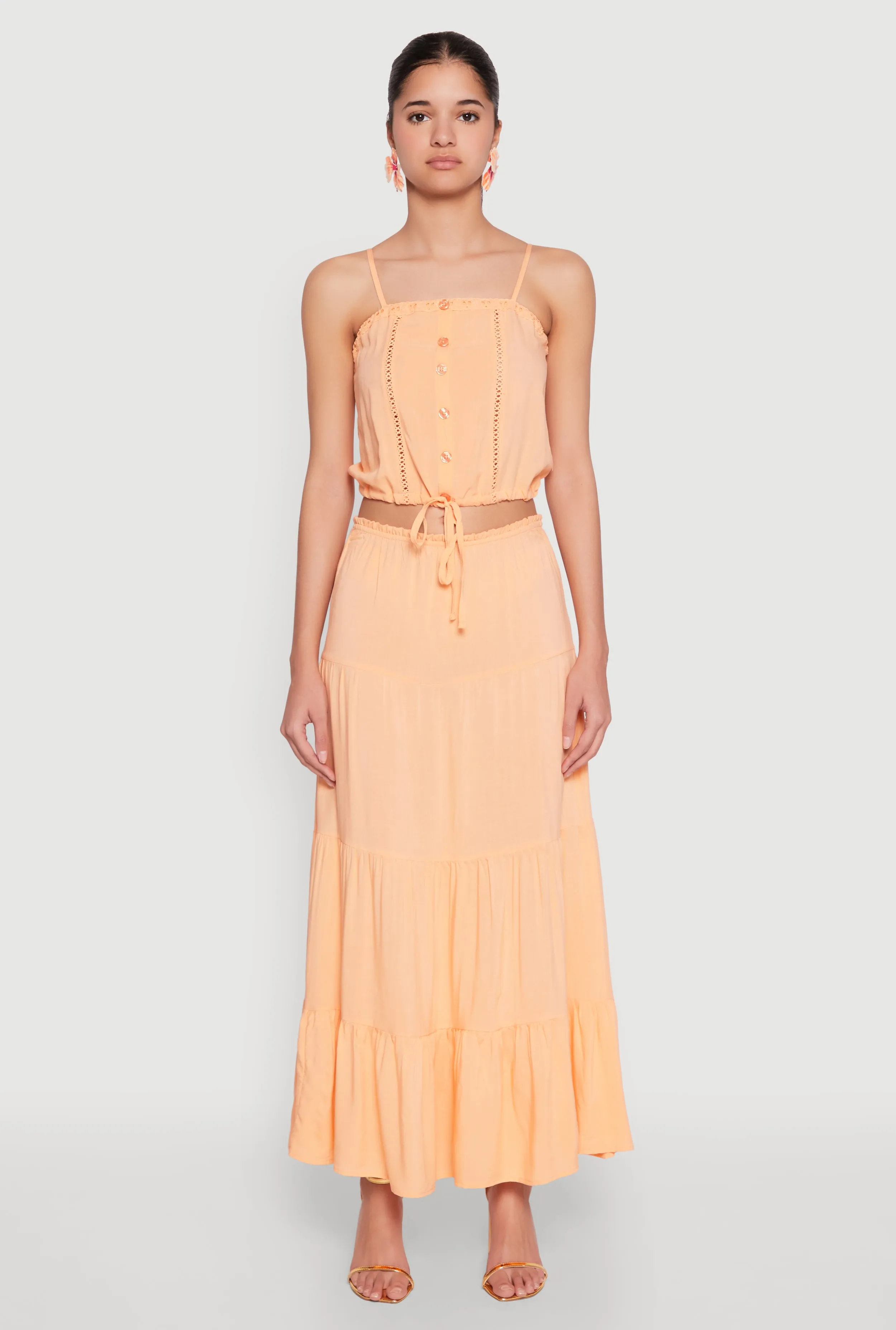 Almost Famous Faux Button Tie Front Crop Top sold by Rainbow product image thumbnail 3