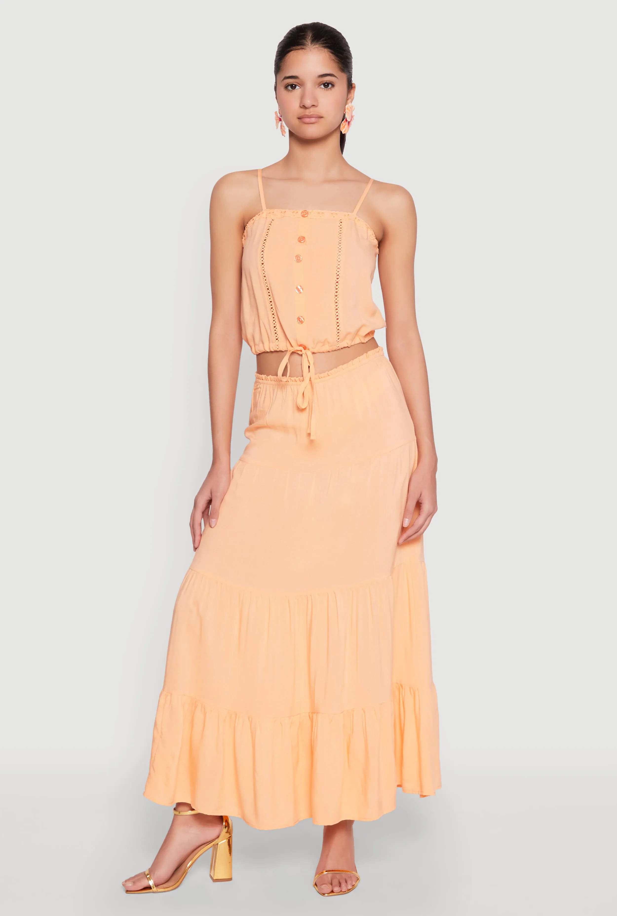 Almost Famous Faux Button Tie Front Crop Top sold by Rainbow product image thumbnail 2