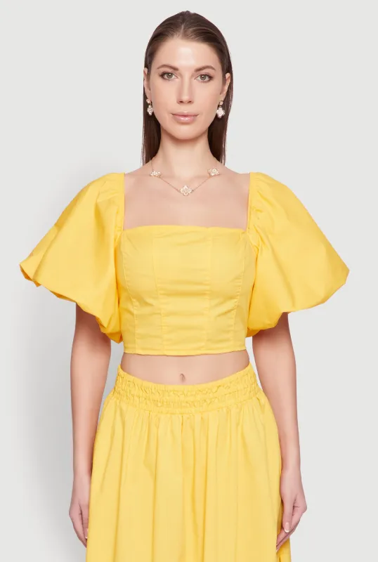 Poplin Puff Sleeve Corset Crop Top sold by Rainbow
