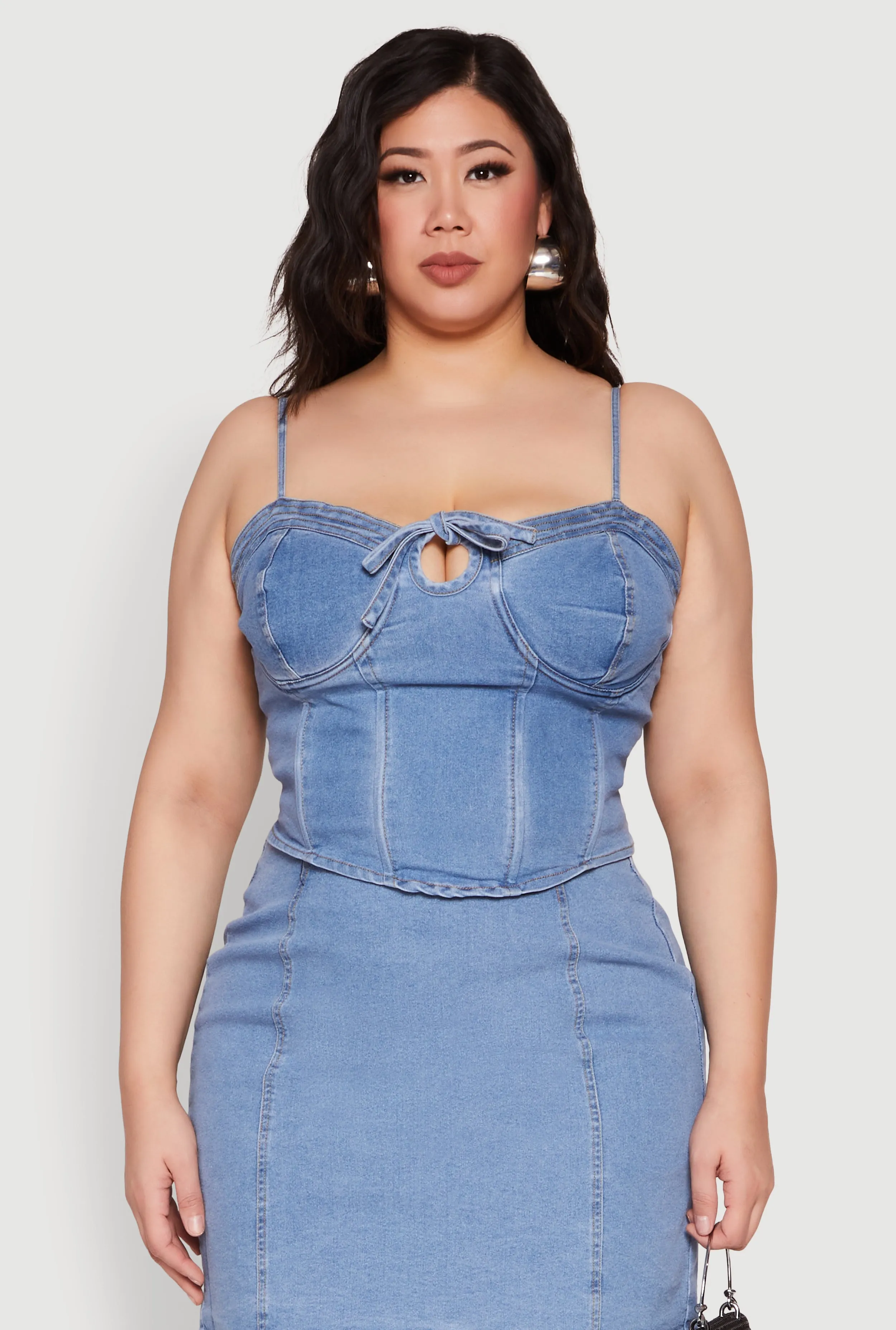 Plus Size Denim Tie Front Bustier Top sold by Rainbow