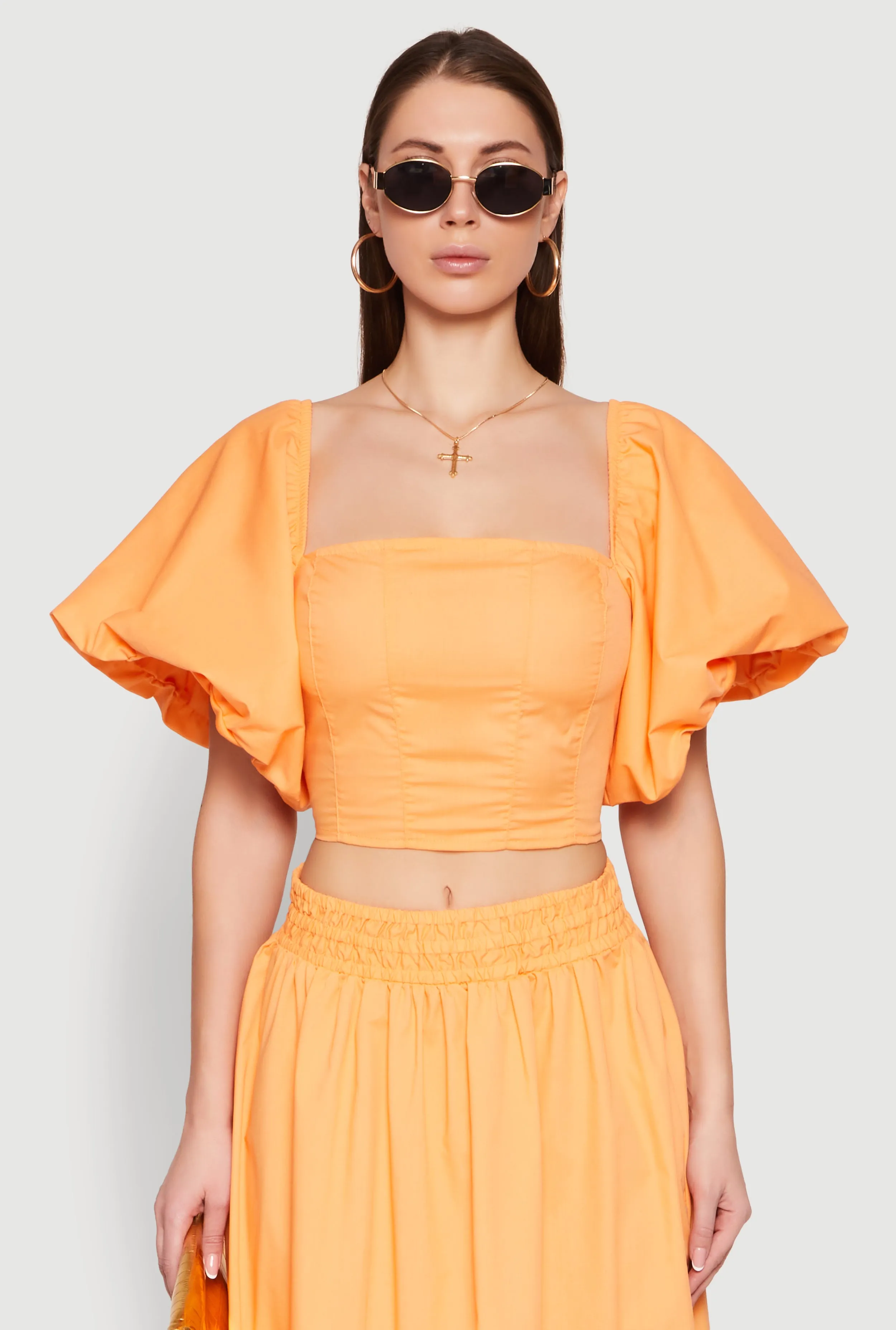 Poplin Puff Sleeve Corset Crop Top sold by Rainbow