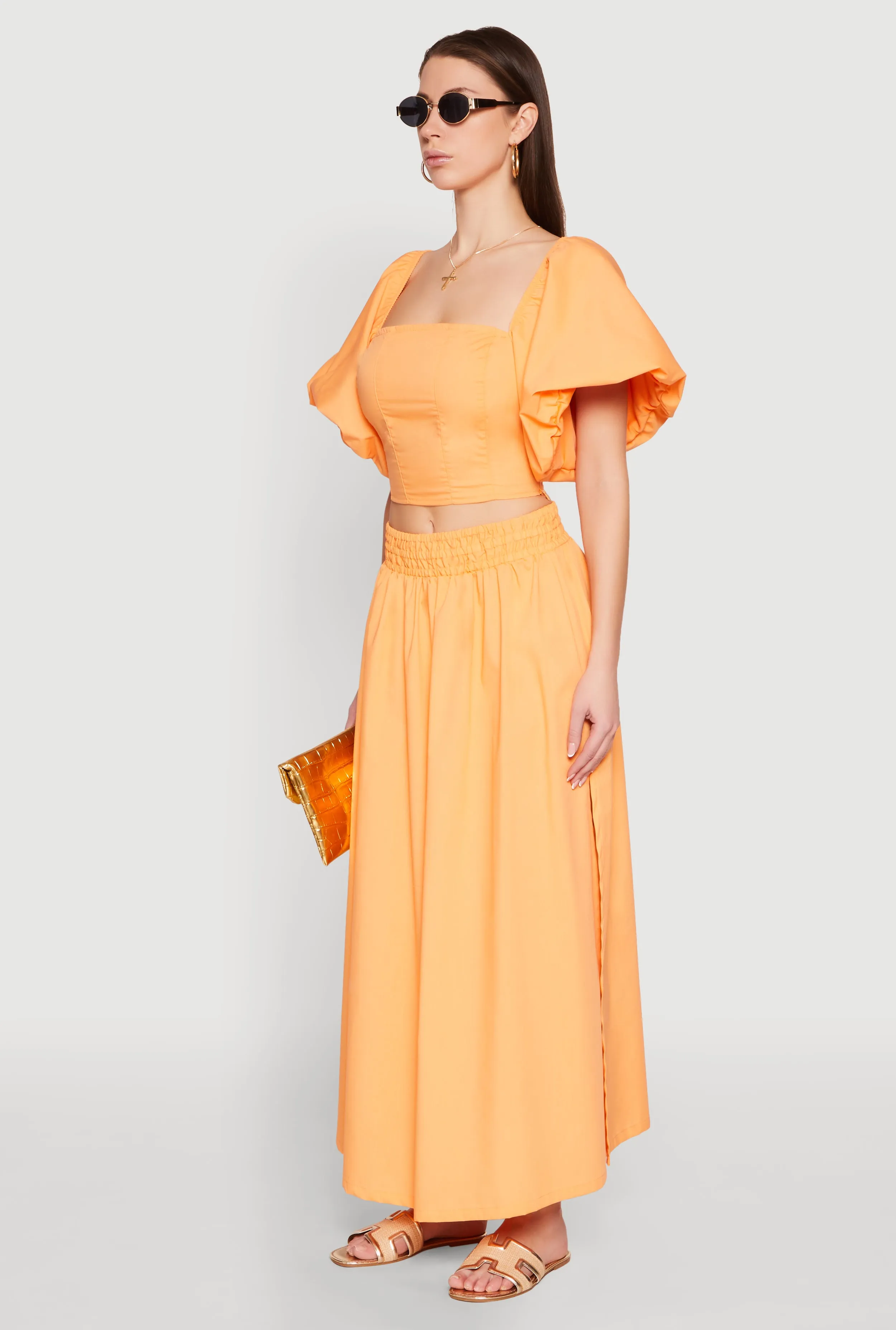 Poplin Puff Sleeve Corset Crop Top sold by Rainbow product image thumbnail 5