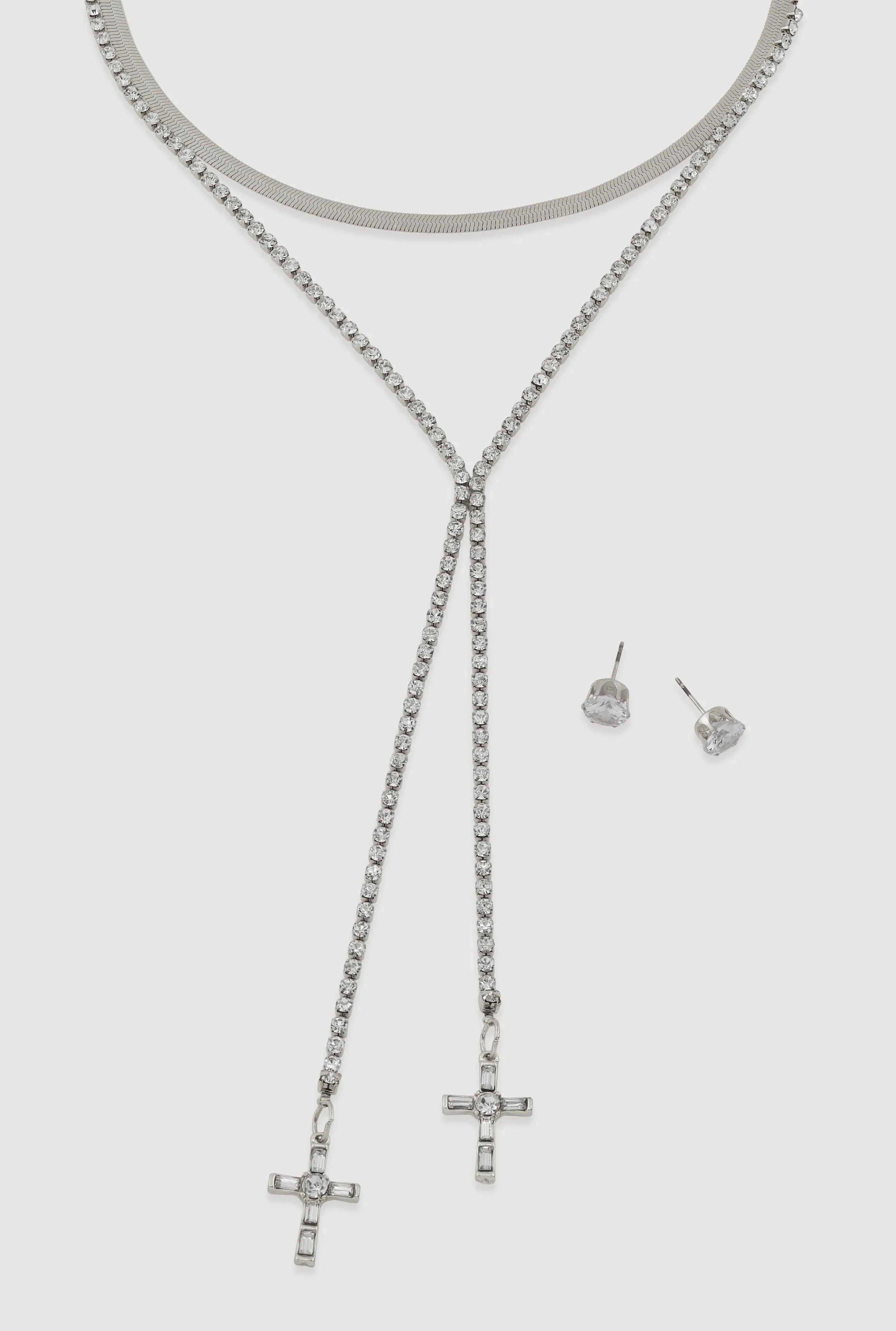 Cross Lariat Necklace and Stud Earrings sold by Rainbow