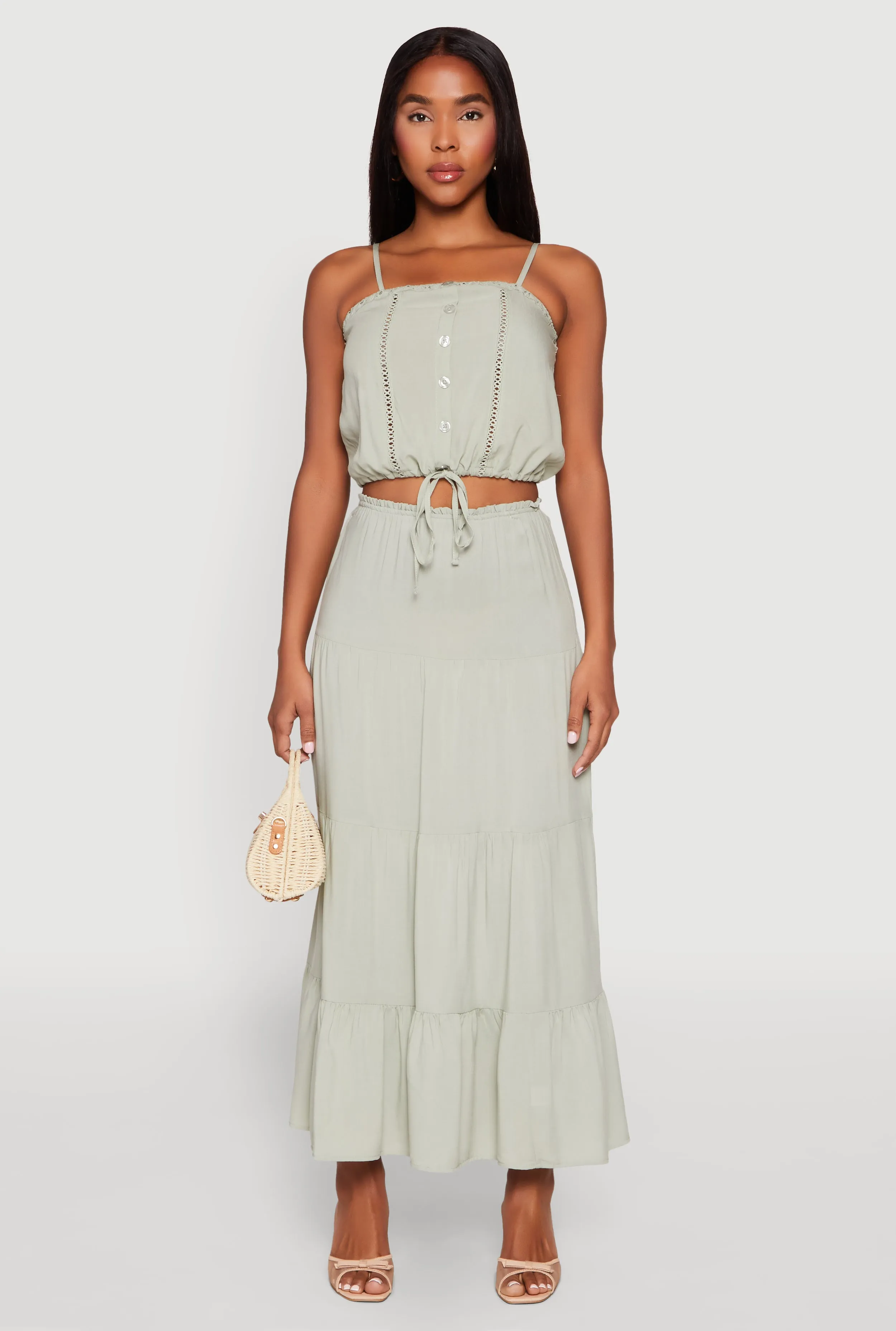 Almost Famous Faux Button Tie Front Crop Top sold by Rainbow product image thumbnail 3