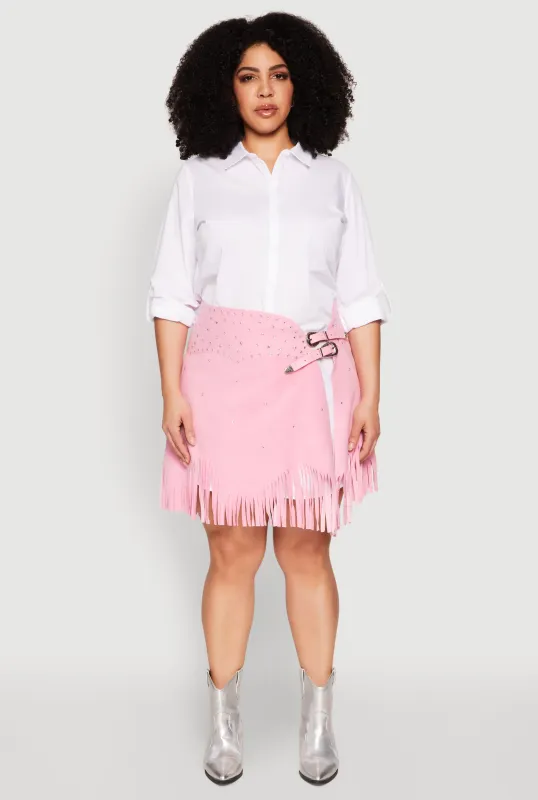 Plus Size Fringe Buckle Front Skirt sold by Rainbow