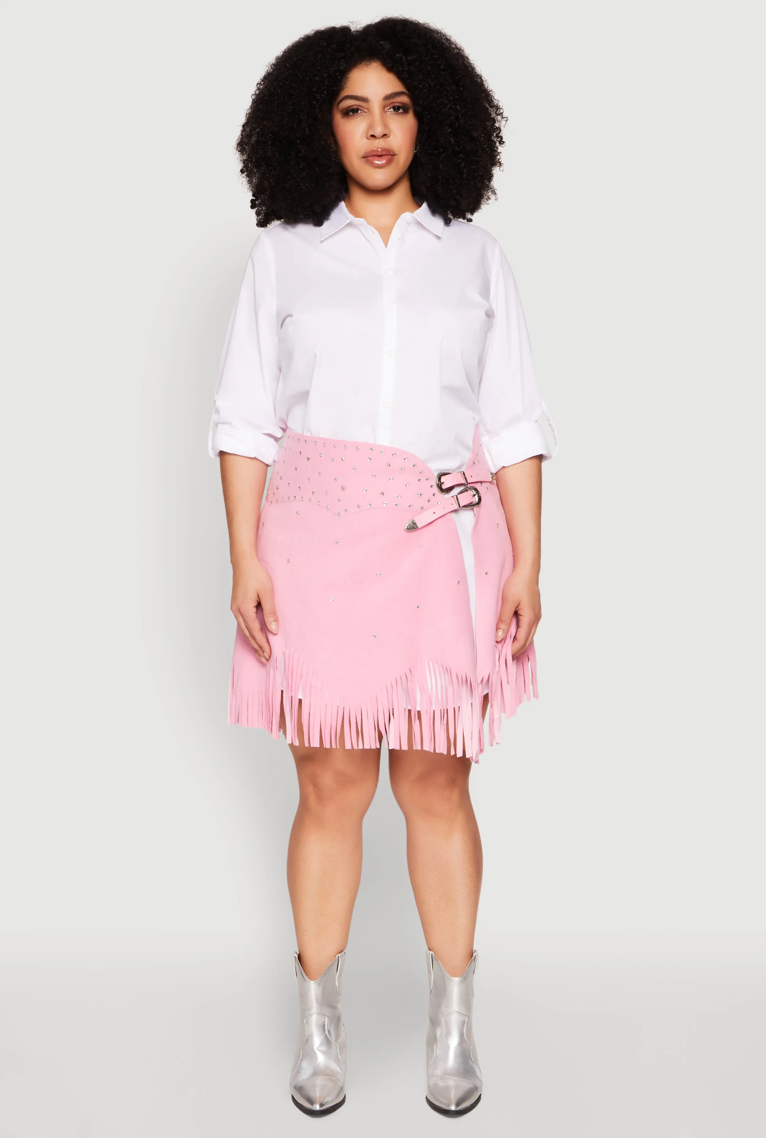 Plus Size Fringe Buckle Front Skirt sold by Rainbow