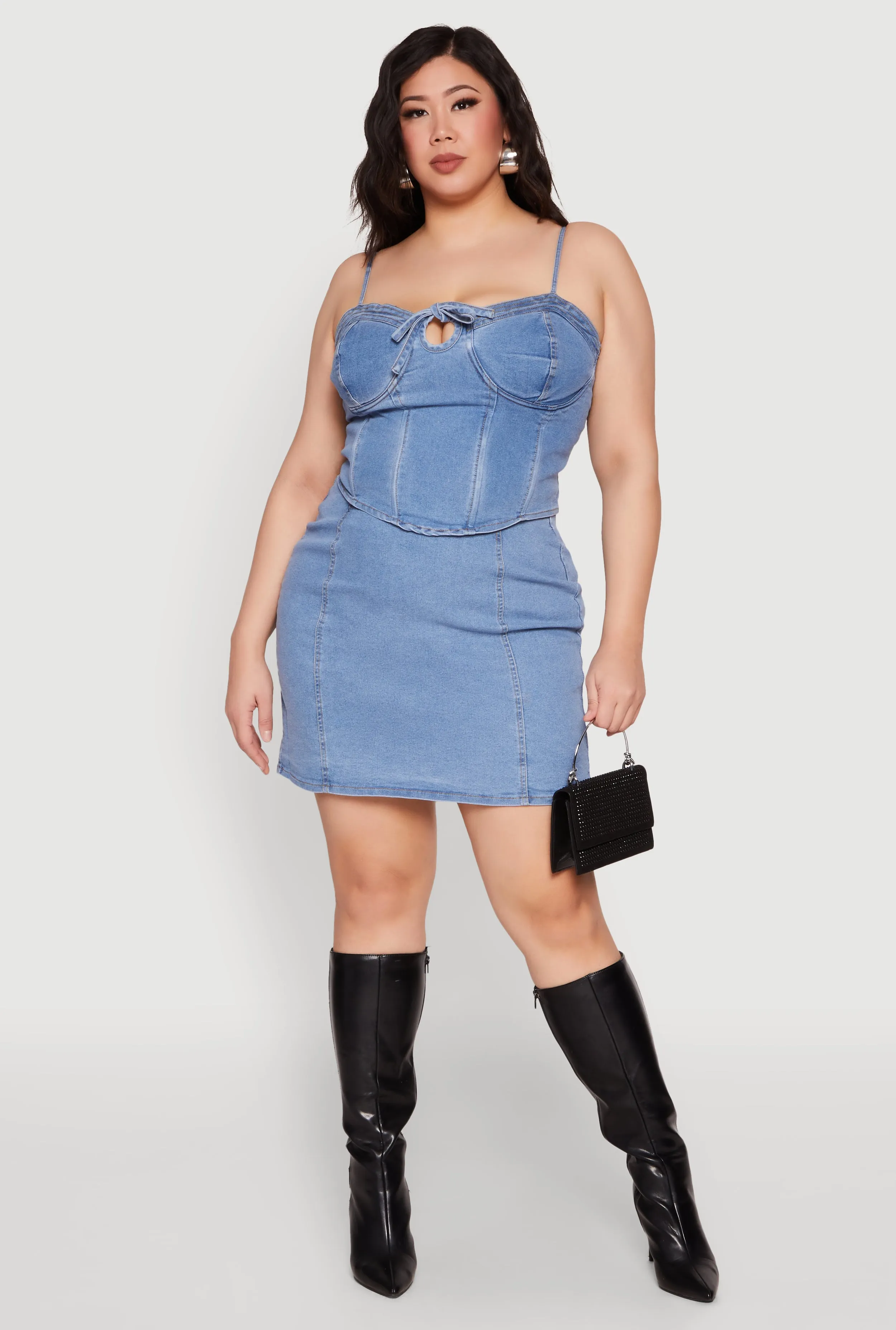 Plus Size Zip Back Denim Mini Skirt sold by Rainbow