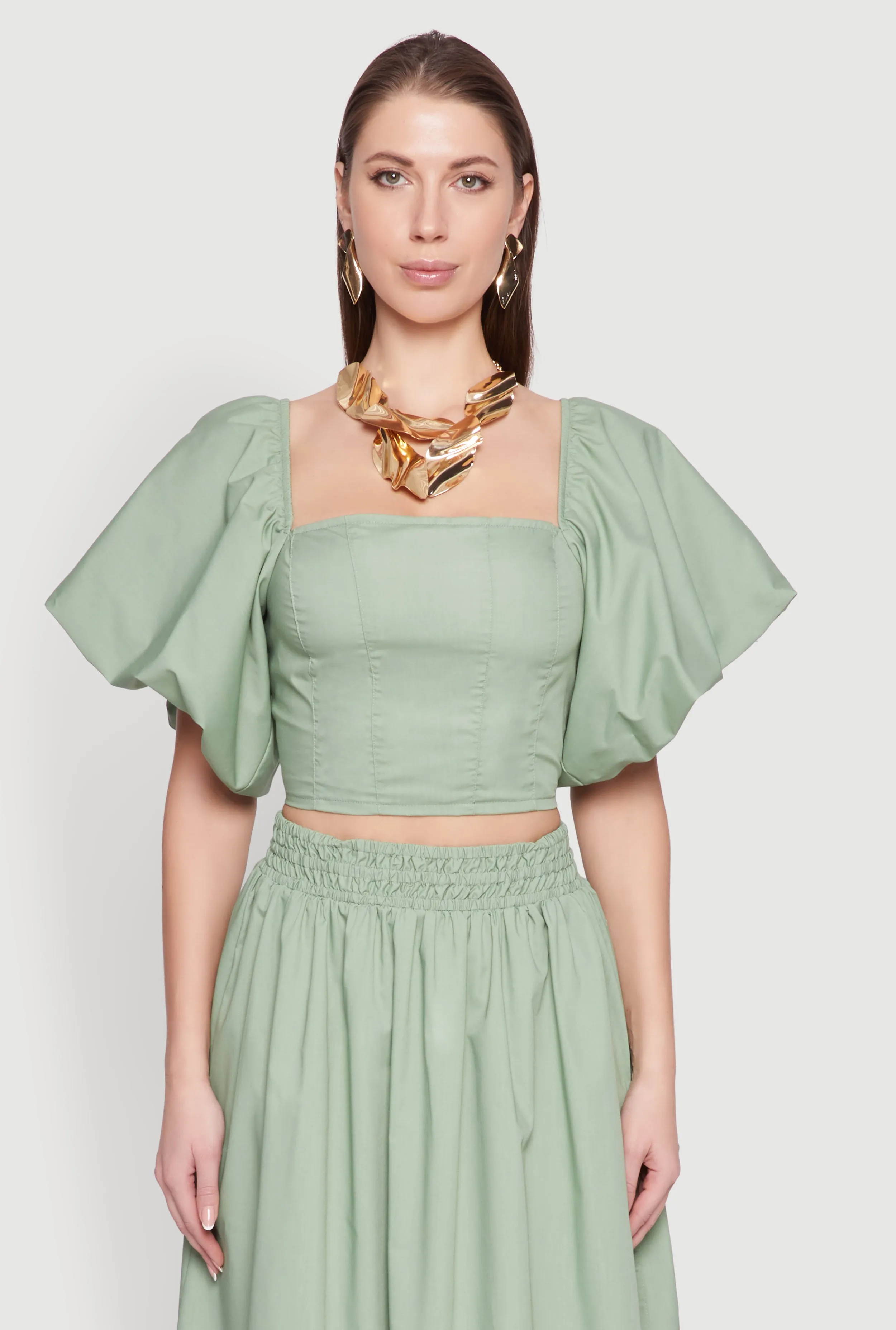 Poplin Puff Sleeve Corset Crop Top sold by Rainbow