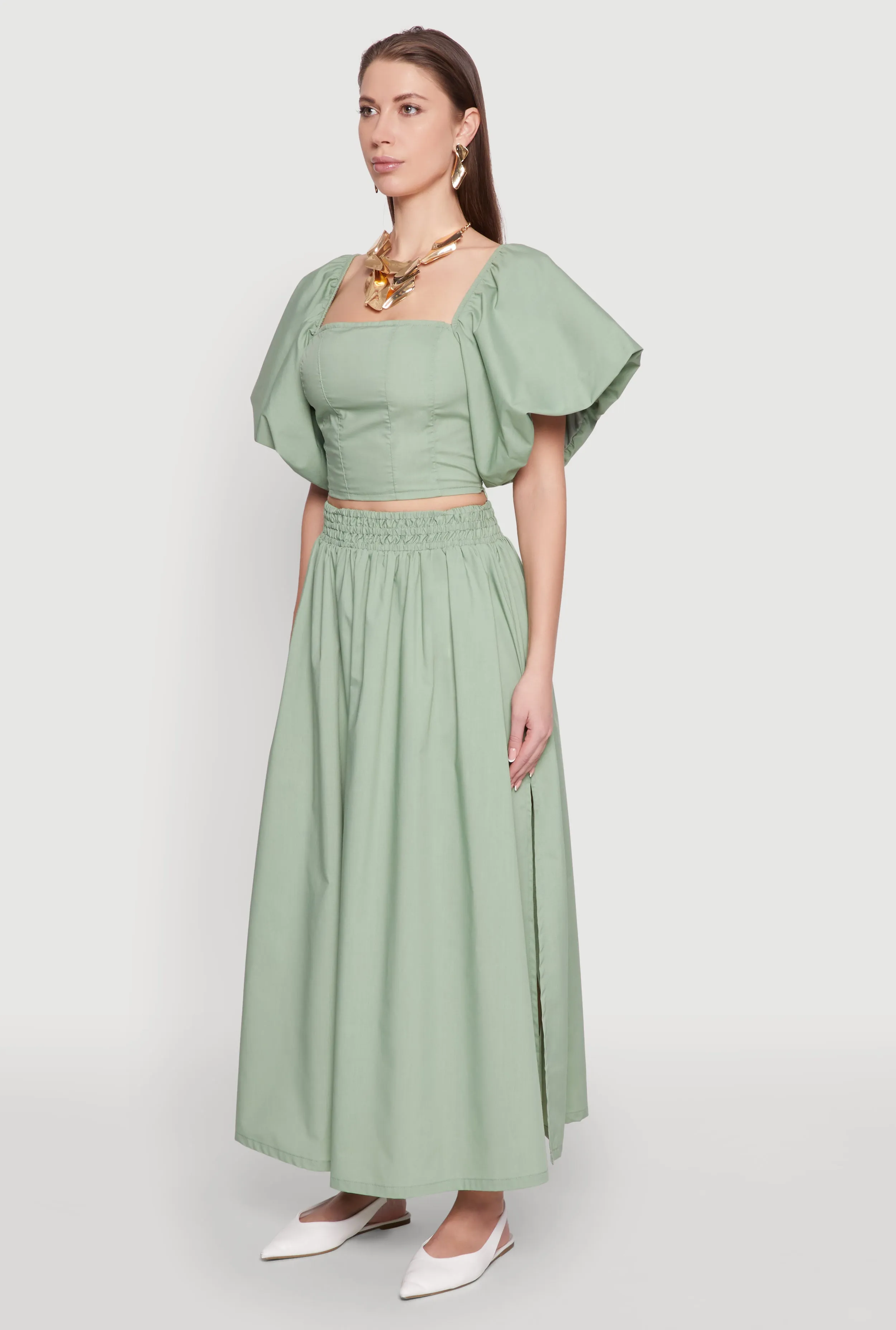 Poplin Puff Sleeve Corset Crop Top sold by Rainbow product image thumbnail 5