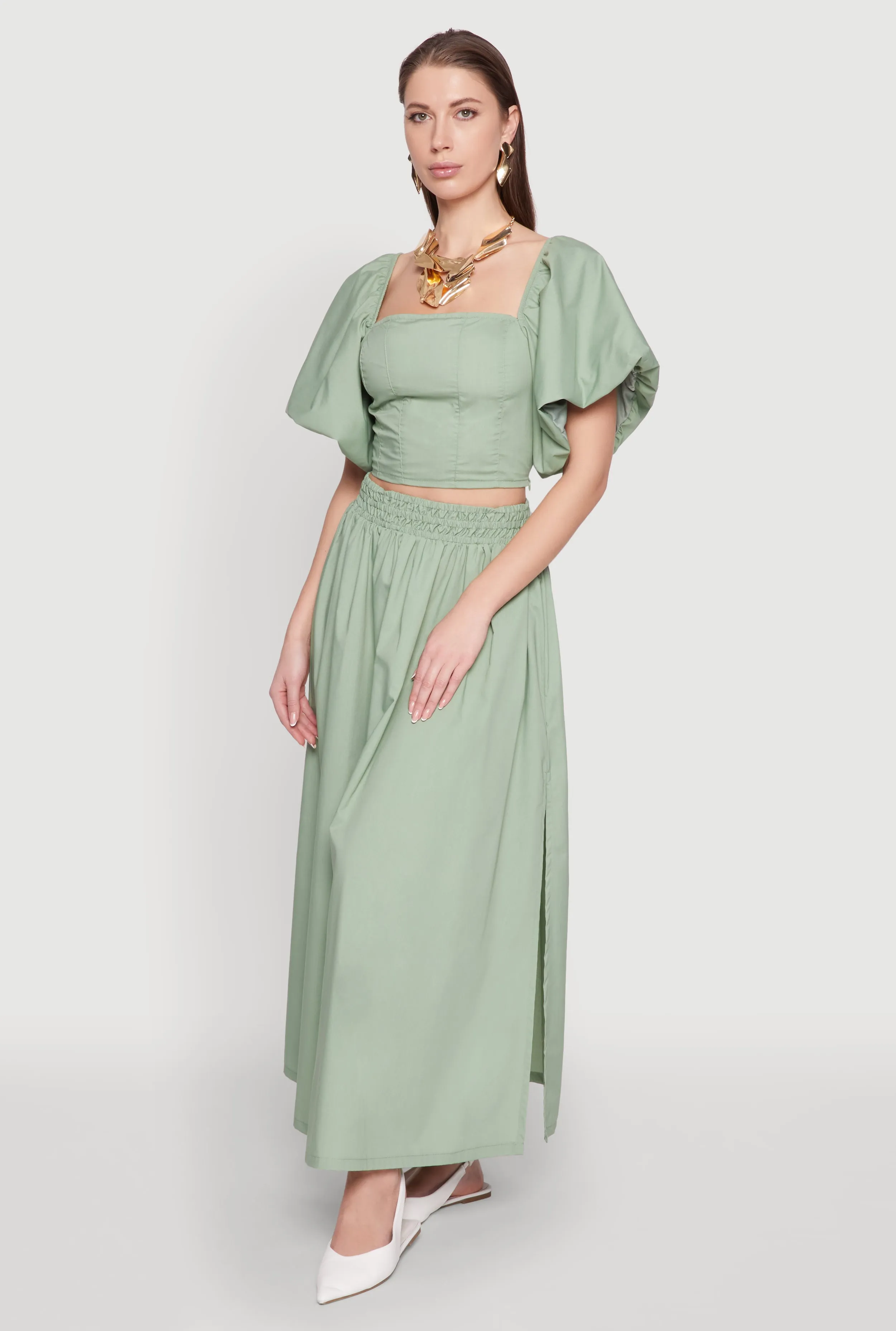 Poplin Puff Sleeve Corset Crop Top sold by Rainbow product image thumbnail 3