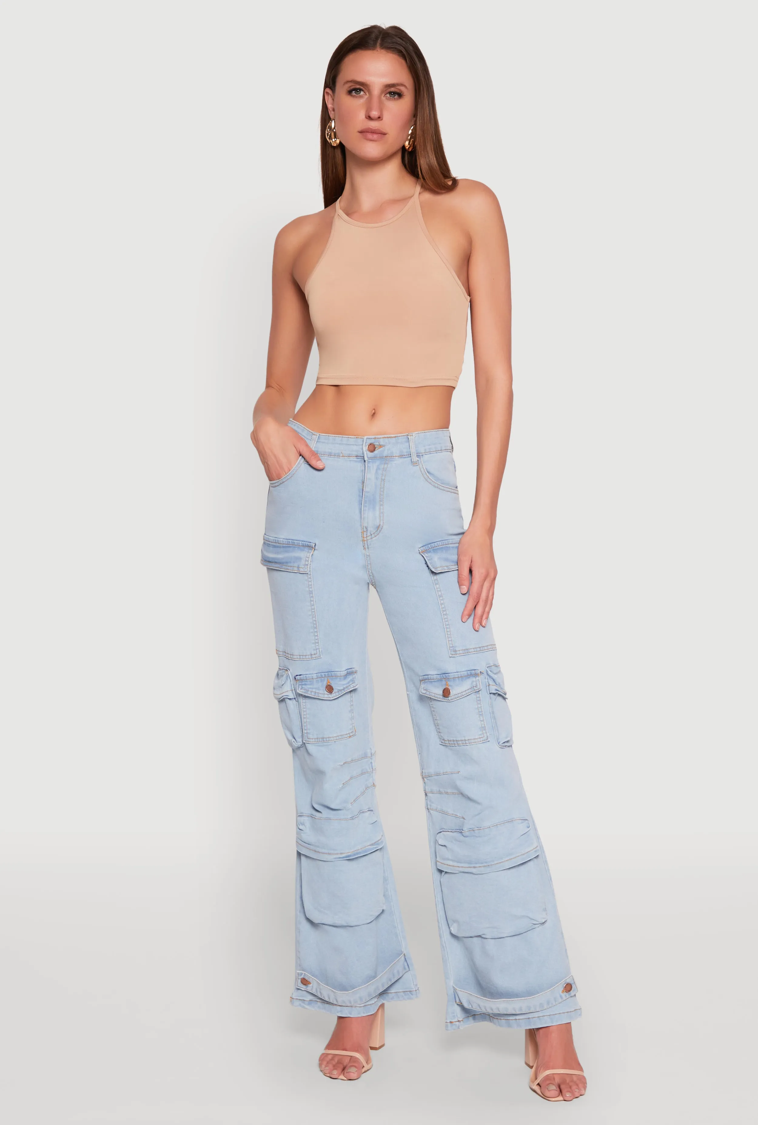 Daisy Cargo Pocket Flare Jeans sold by Rainbow