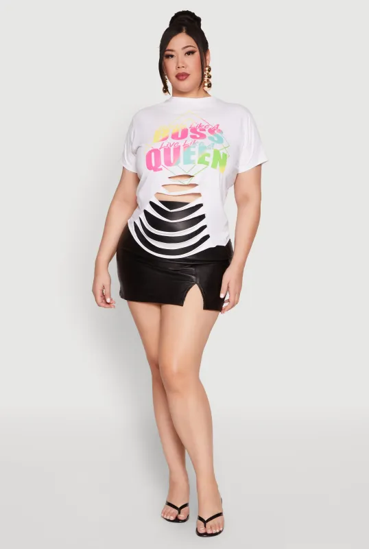 Plus Size Laser Cut Boss Queen Graphic Tee sold by Rainbow