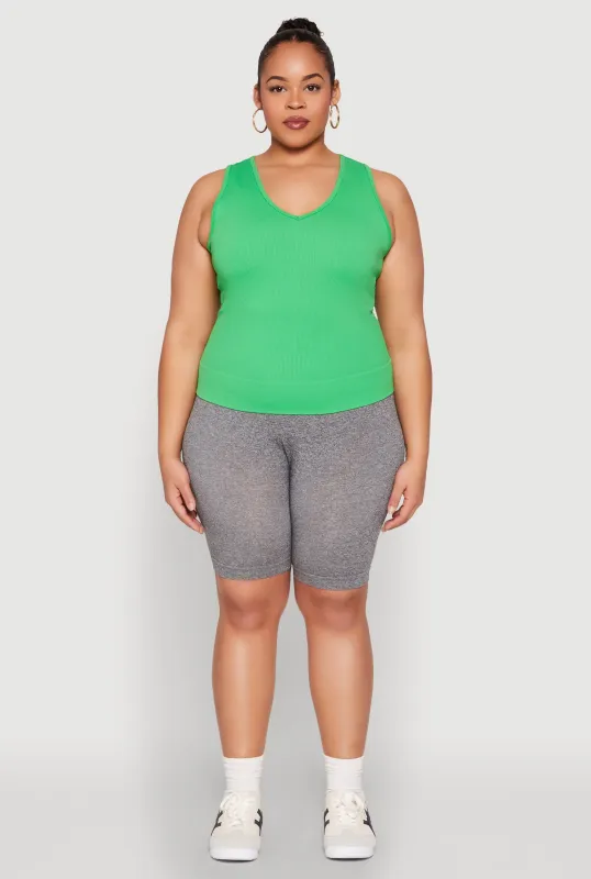 Plus Size Seamless V Neck Rib Knit Top sold by Rainbow