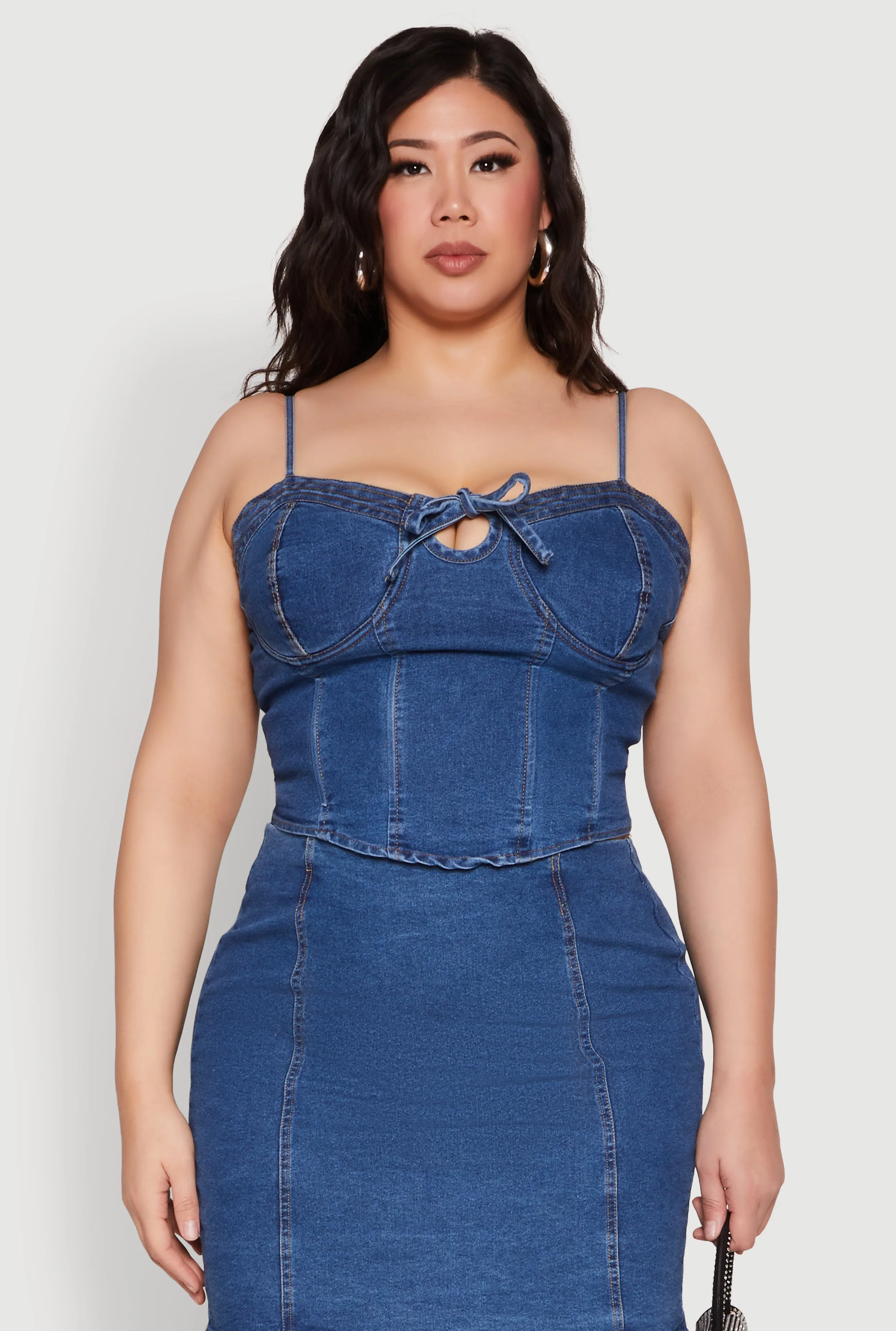 Plus Size Denim Tie Front Bustier Top sold by Rainbow