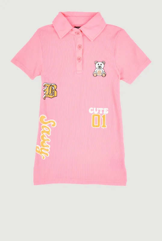 Little Girls Sassy Graphic Print Polo Dress sold by Rainbow