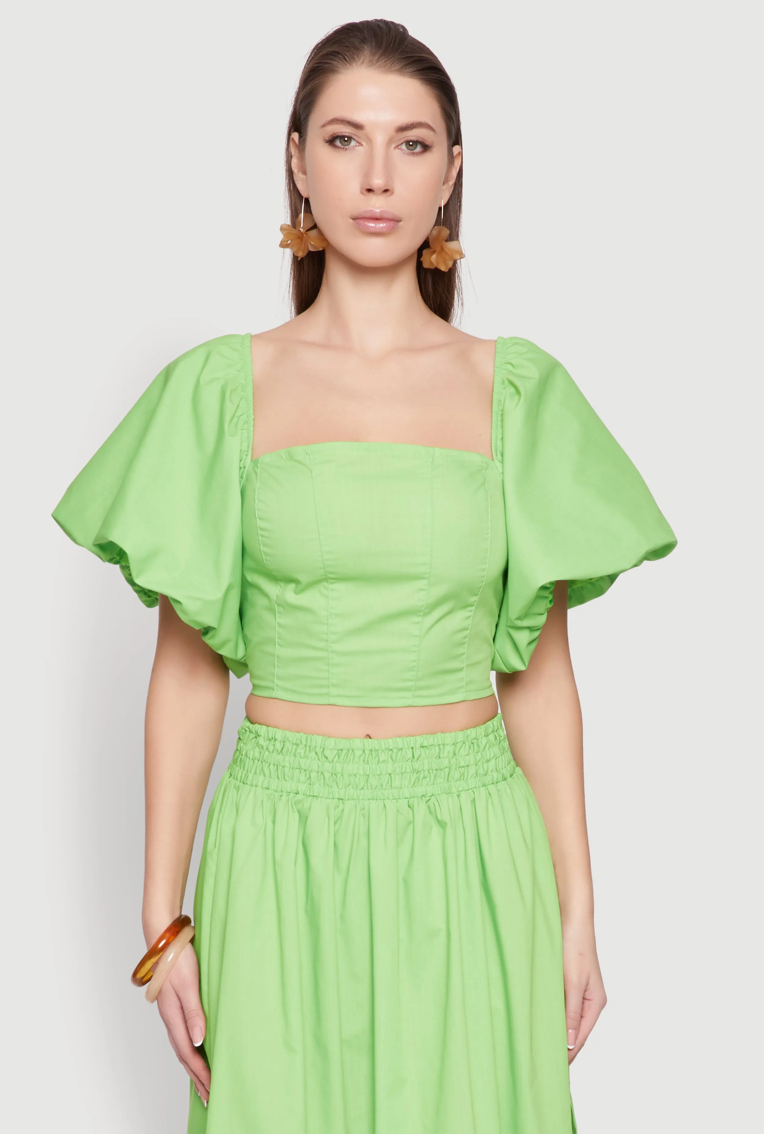Poplin Puff Sleeve Corset Crop Top sold by Rainbow