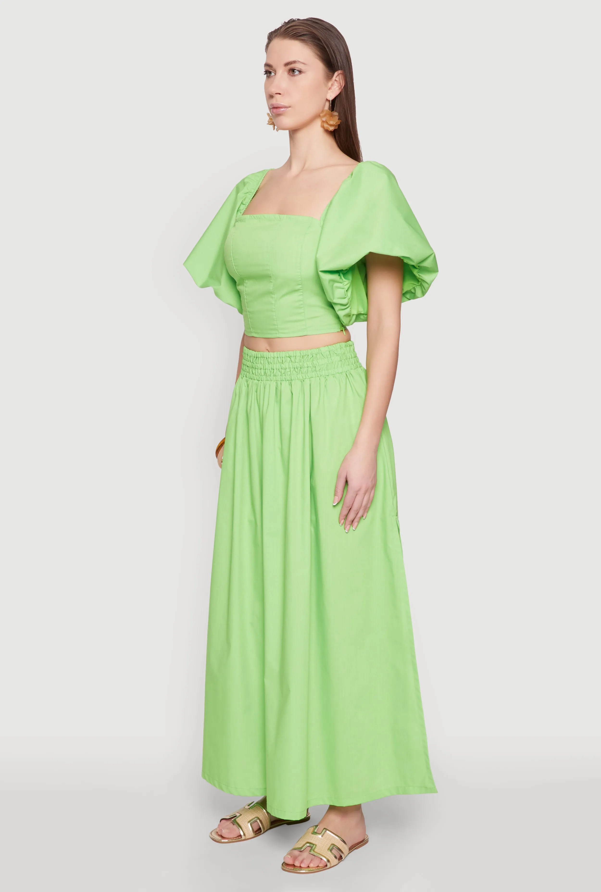 Poplin Puff Sleeve Corset Crop Top sold by Rainbow product image thumbnail 5