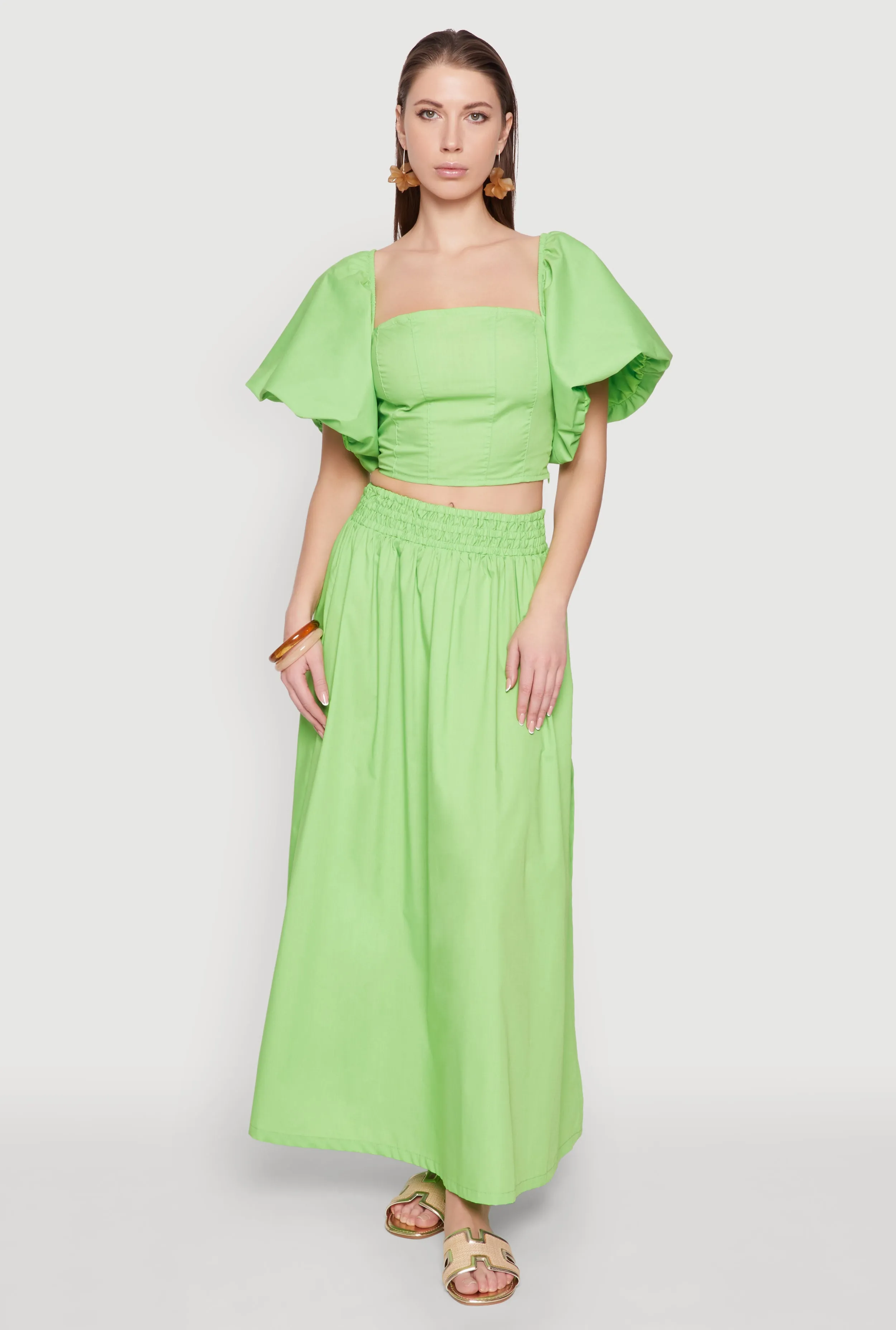 Poplin Puff Sleeve Corset Crop Top sold by Rainbow product image thumbnail 3