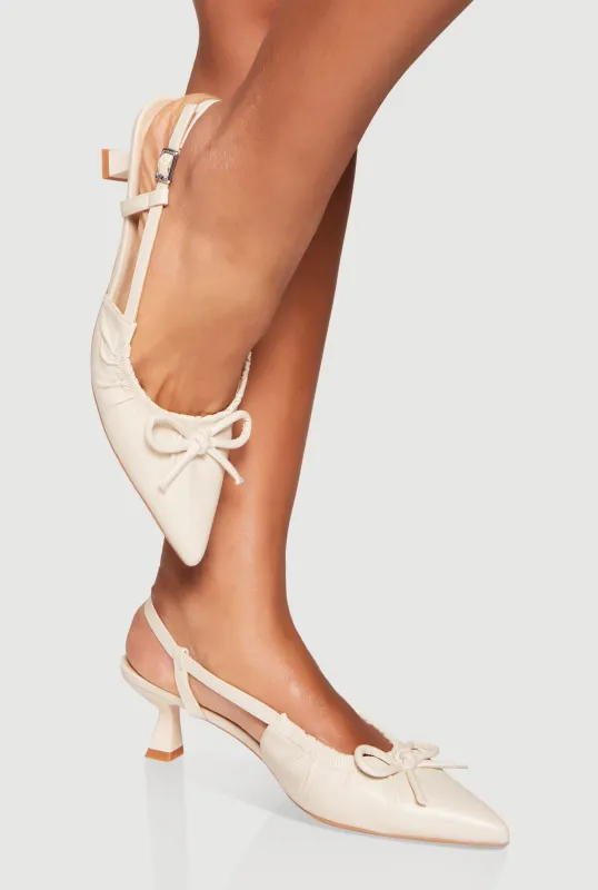 Bow Ruched Pointed Toe Kitten Heels sold by Rainbow