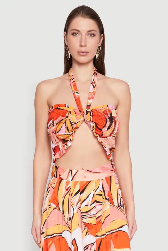 Printed Pattern Tie Front Crop Top sold by Rainbow