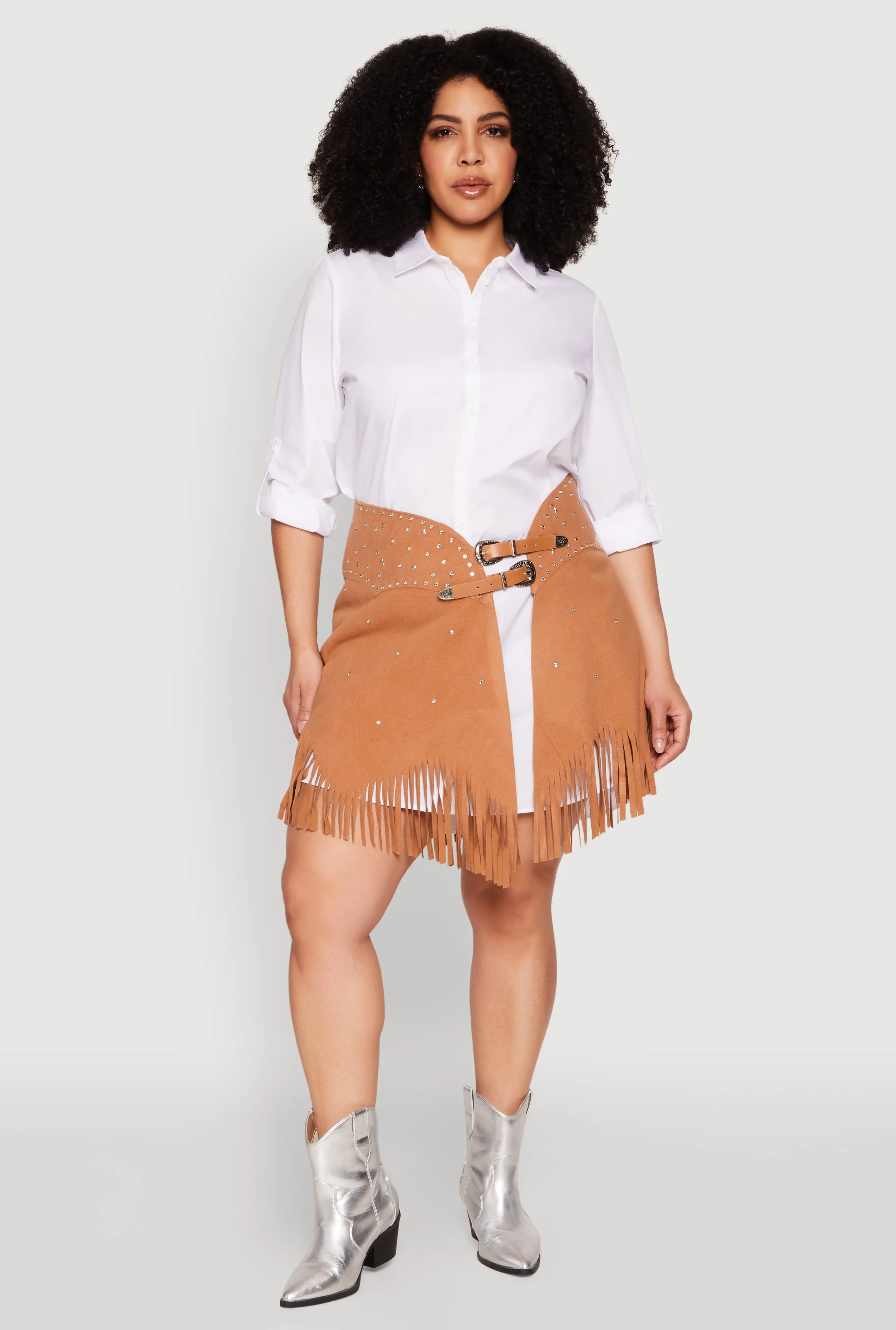 Plus Size Fringe Buckle Front Skirt sold by Rainbow