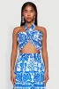Printed Pattern Tie Front Crop Top sold by Rainbow