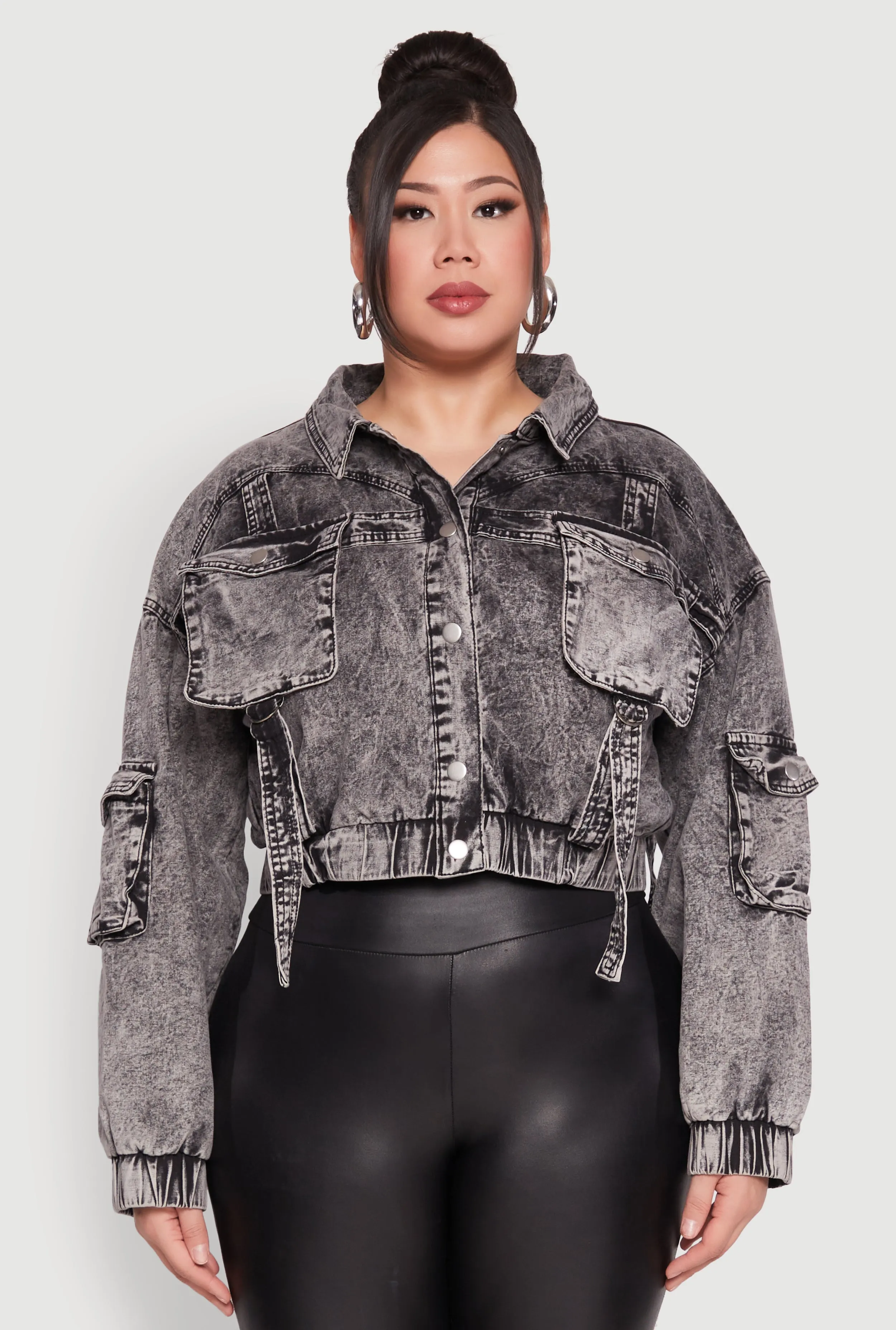 Plus Size Mineral Wash Cropped Cargo Jacket sold by Rainbow product image thumbnail 2