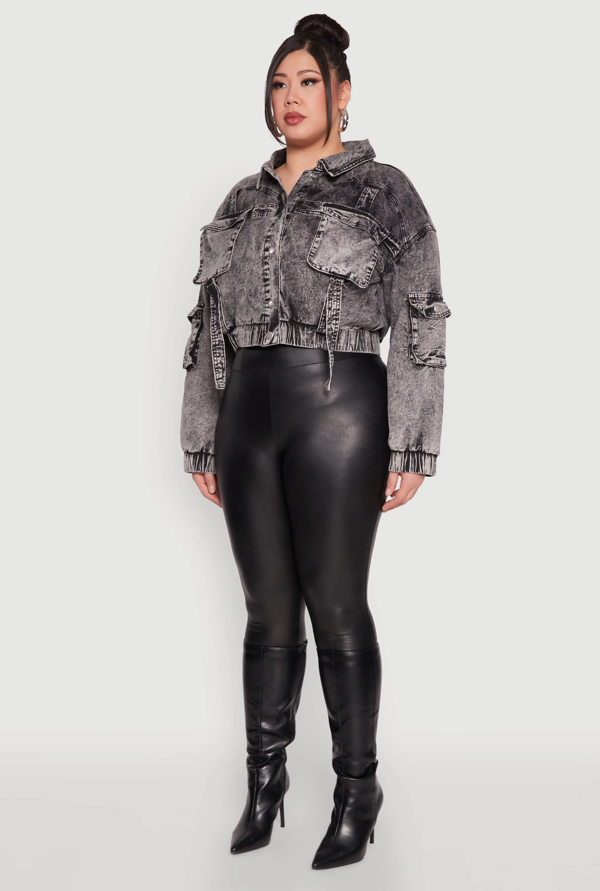 Plus Size Mineral Wash Cropped Cargo Jacket sold by Rainbow product image thumbnail 5