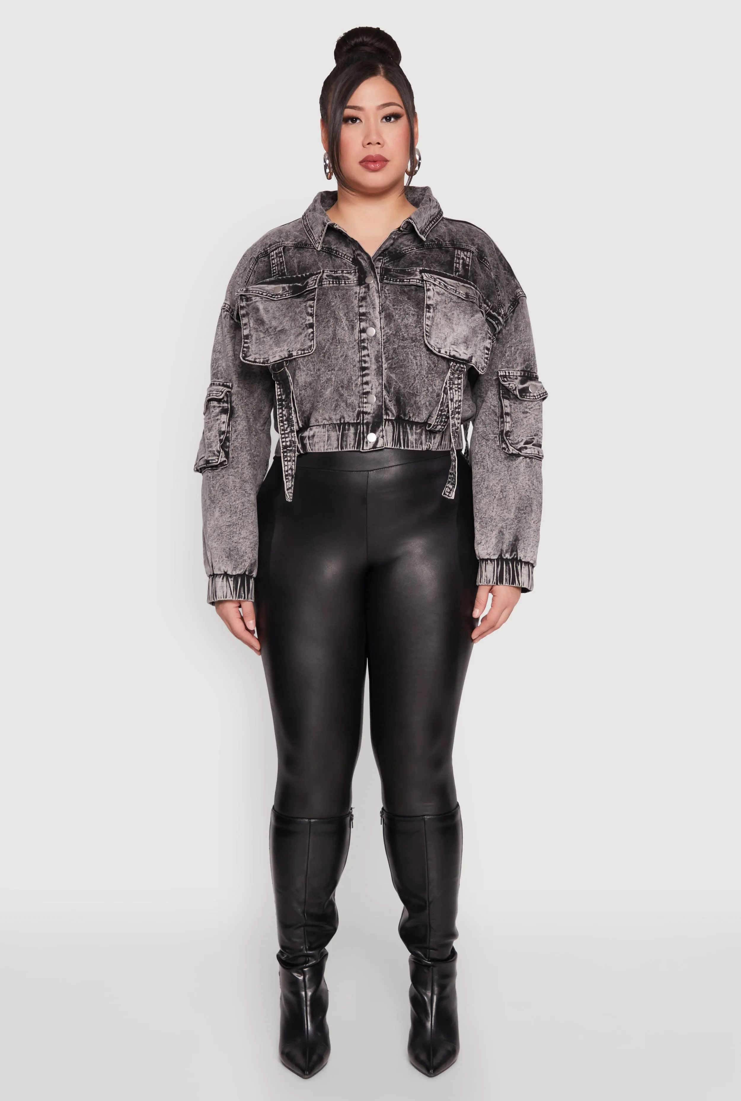 Plus Size Mineral Wash Cropped Cargo Jacket sold by Rainbow product image thumbnail 3