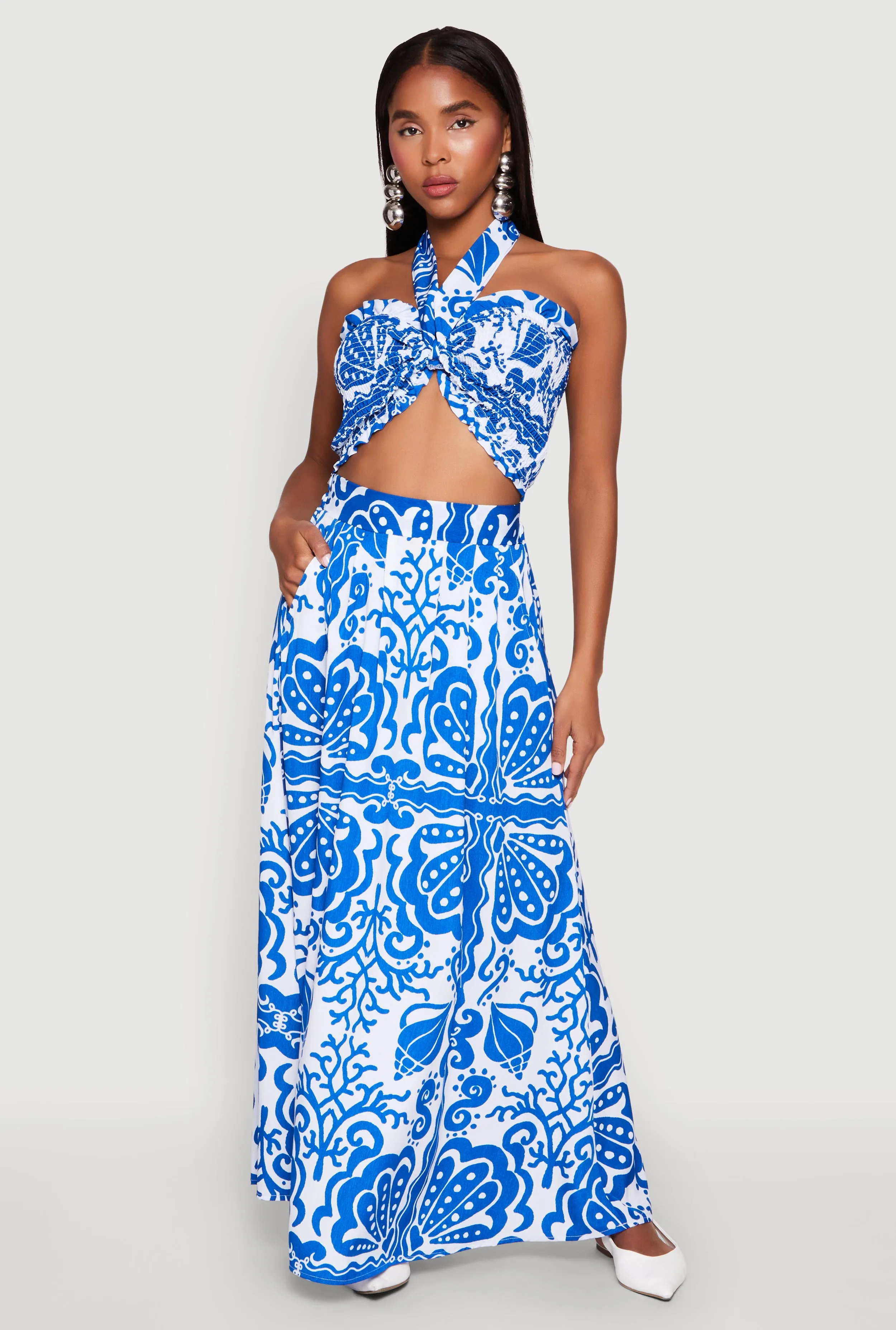 Printed Pattern Pleated Maxi Skirt sold by Rainbow