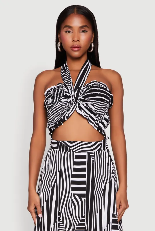 Printed Pattern Tie Front Crop Top sold by Rainbow