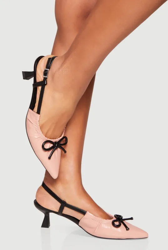 Bow Ruched Pointed Toe Kitten Heels sold by Rainbow