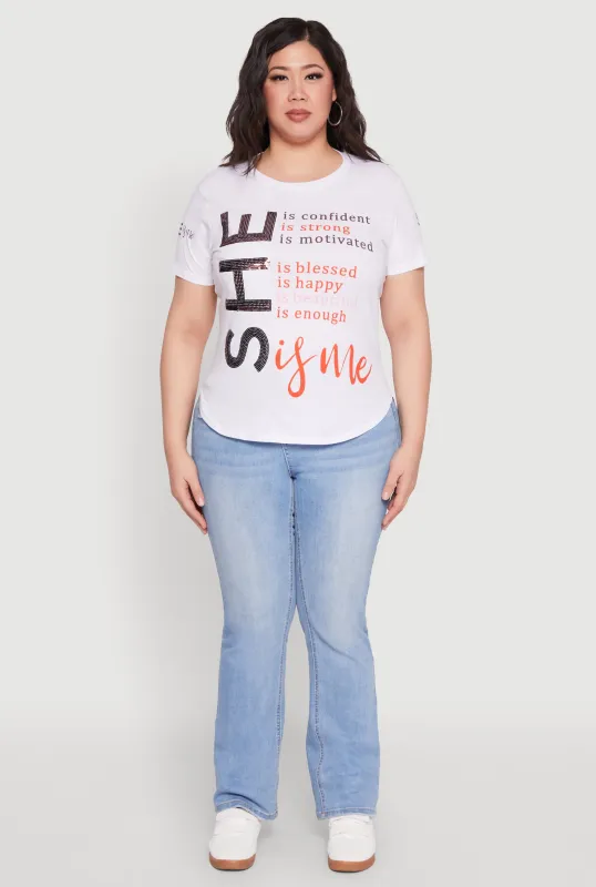 Plus Size Sequin She Is Me Graphic Tee sold by Rainbow