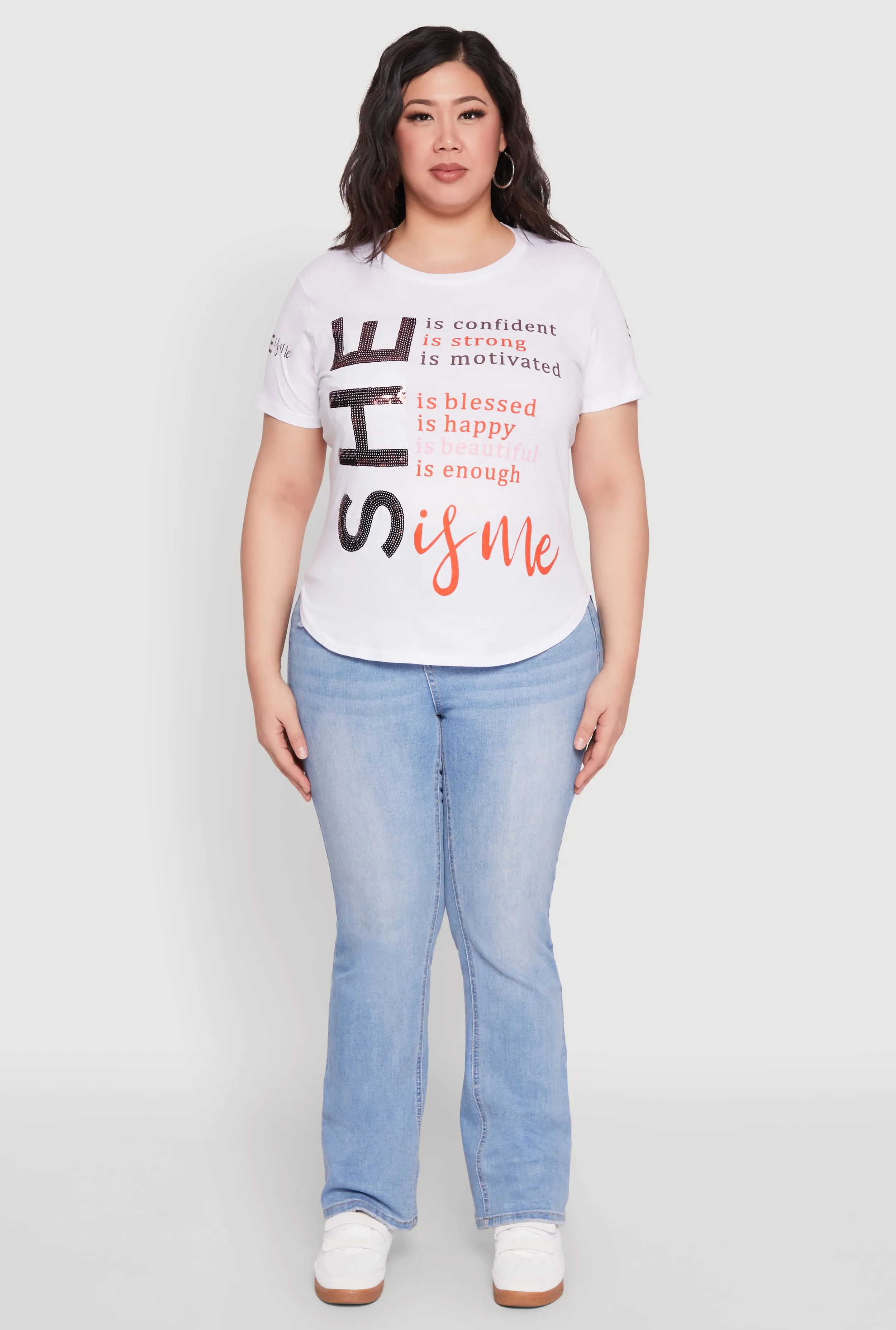 Plus Size Sequin She Is Me Graphic Tee sold by Rainbow