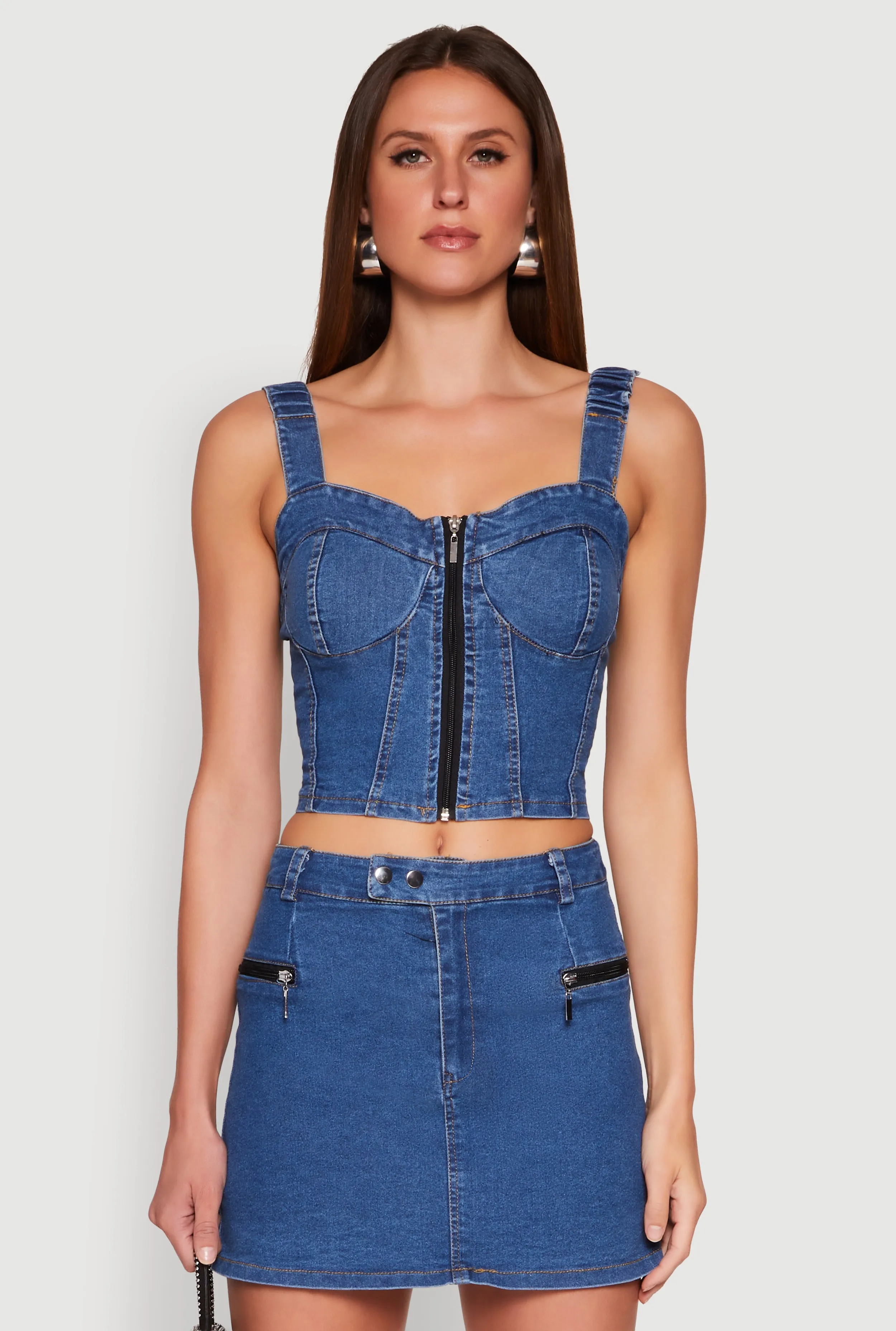 Denim Zip Front Bustier Top sold by Rainbow