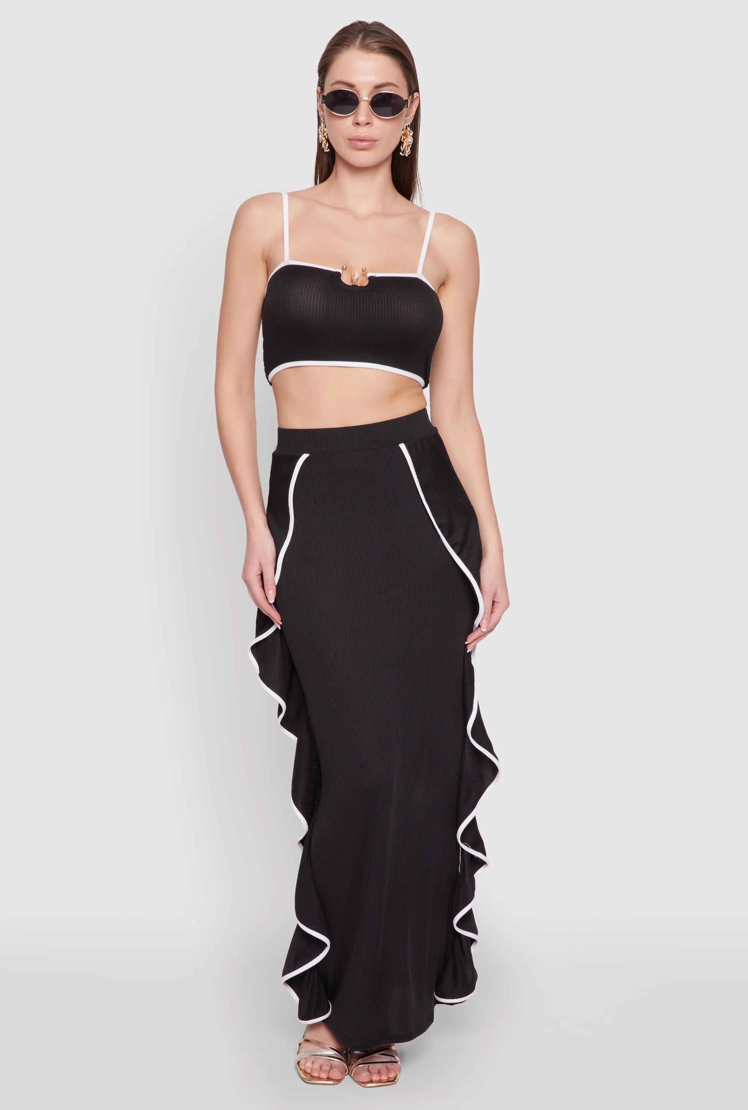 Contrast Trim Side Ruffle Maxi Skirt sold by Rainbow product image thumbnail 2