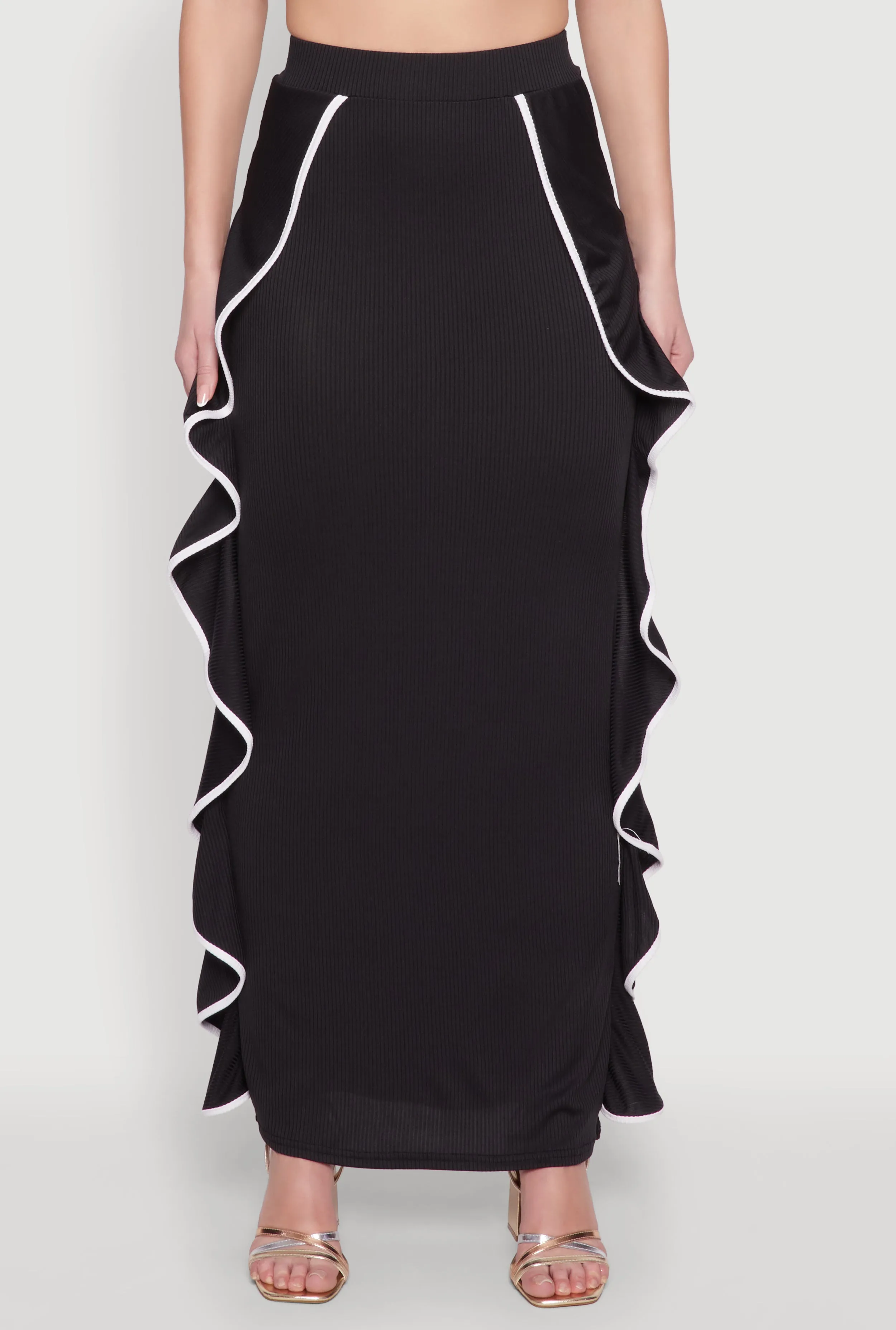 Contrast Trim Side Ruffle Maxi Skirt sold by Rainbow product image thumbnail 3