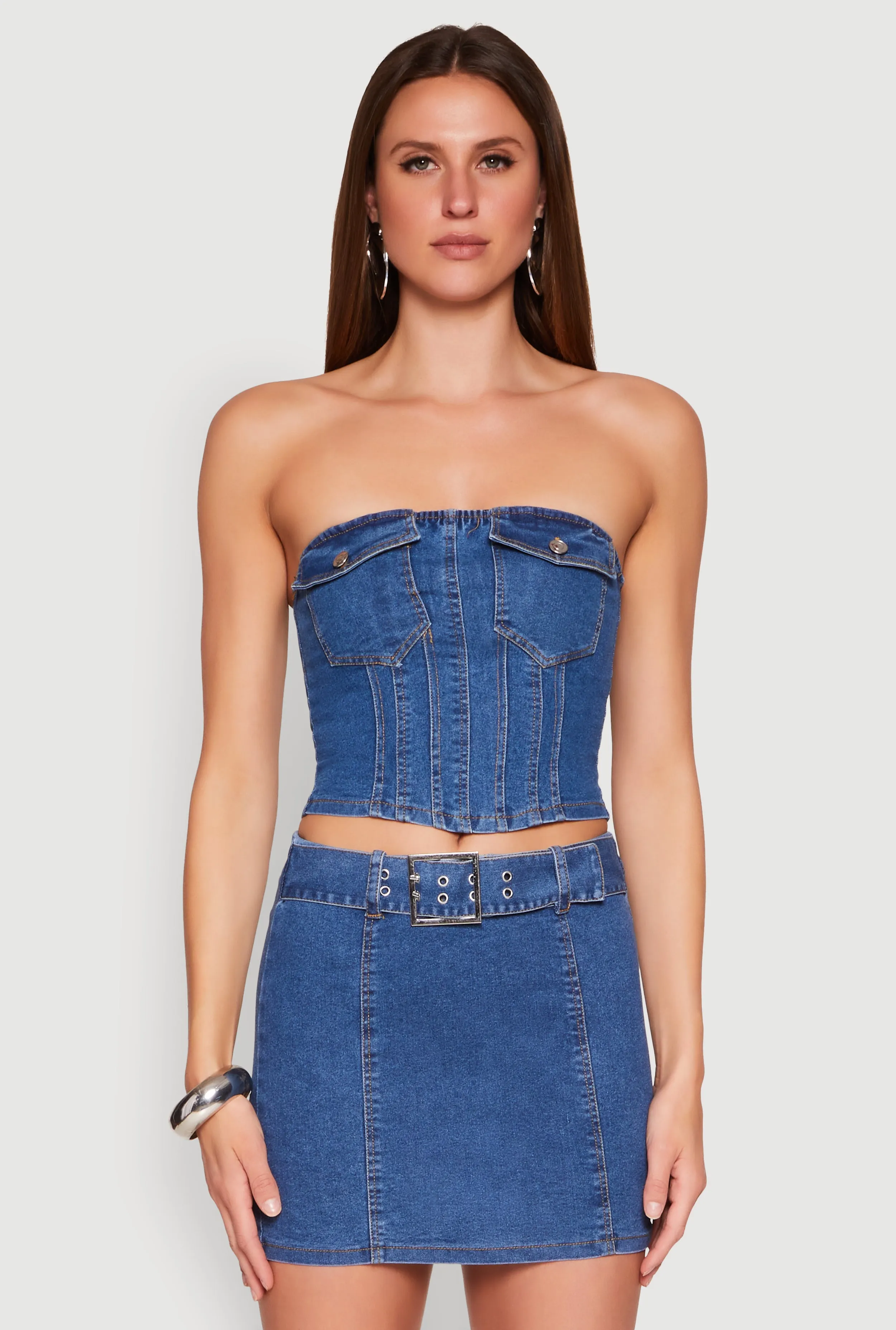 Denim Pocket Corset Tube Top sold by Rainbow