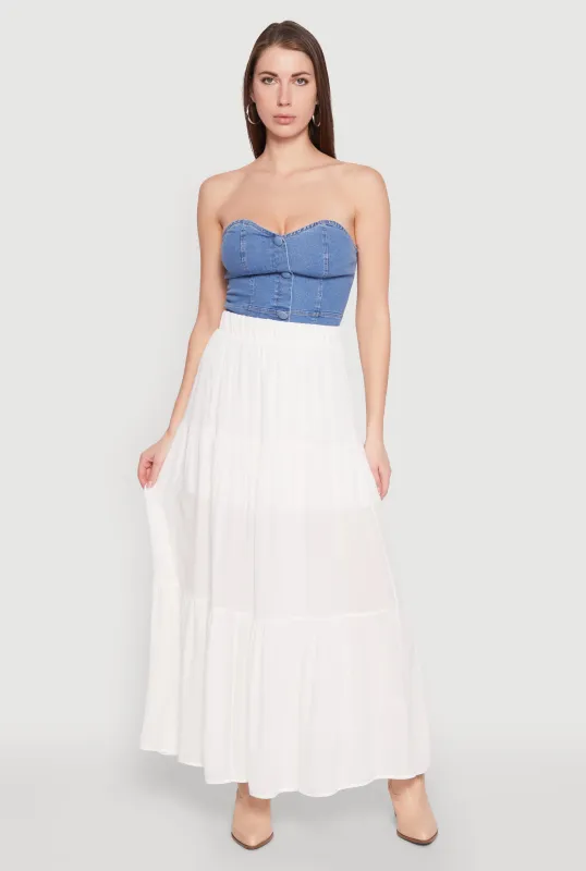 High Waist Tiered Maxi Skirt sold by Rainbow