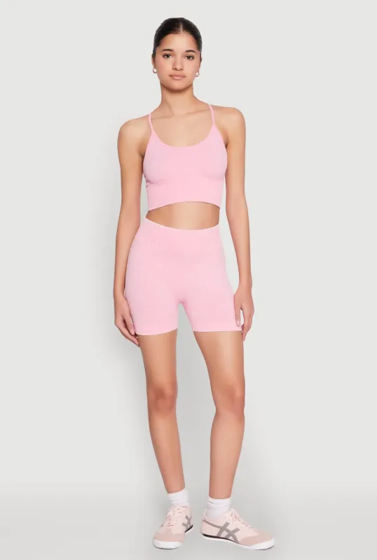 Ruched Seamless Ribbed Knit Biker Shorts sold by Rainbow