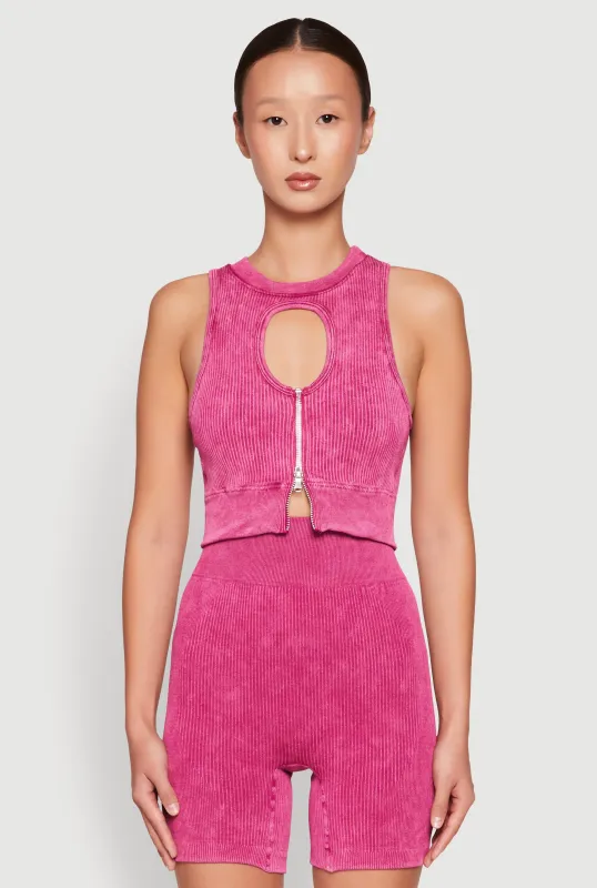 Ribbed Knit Keyhole Tank Top sold by Rainbow