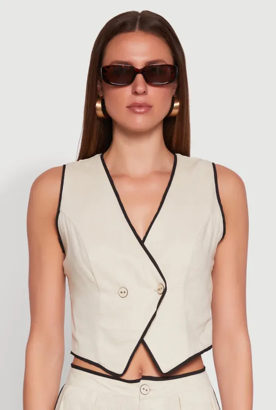 Linen Contrast Trim Vest sold by Rainbow