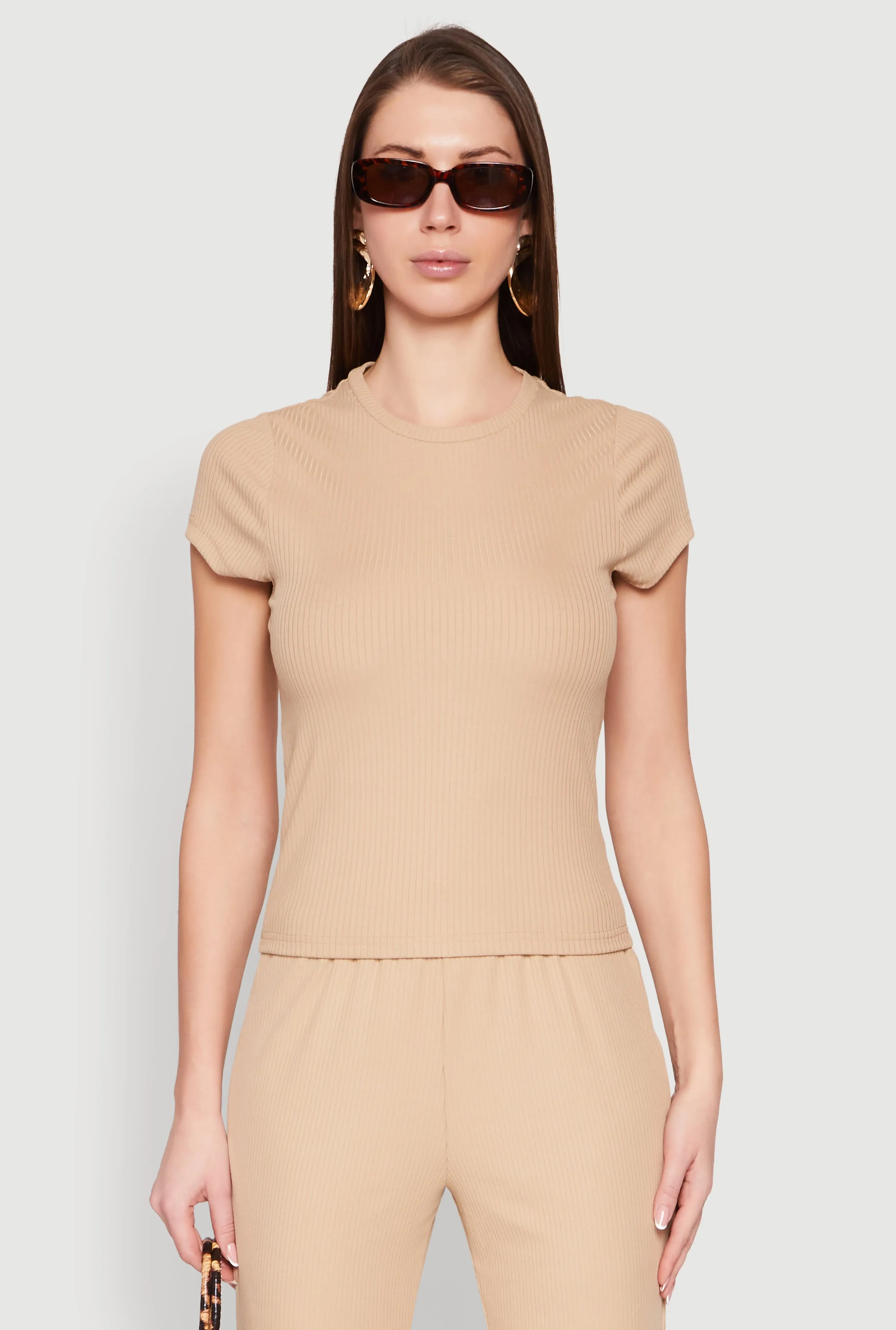 Ribbed Knit Short Sleeve Tee sold by Rainbow