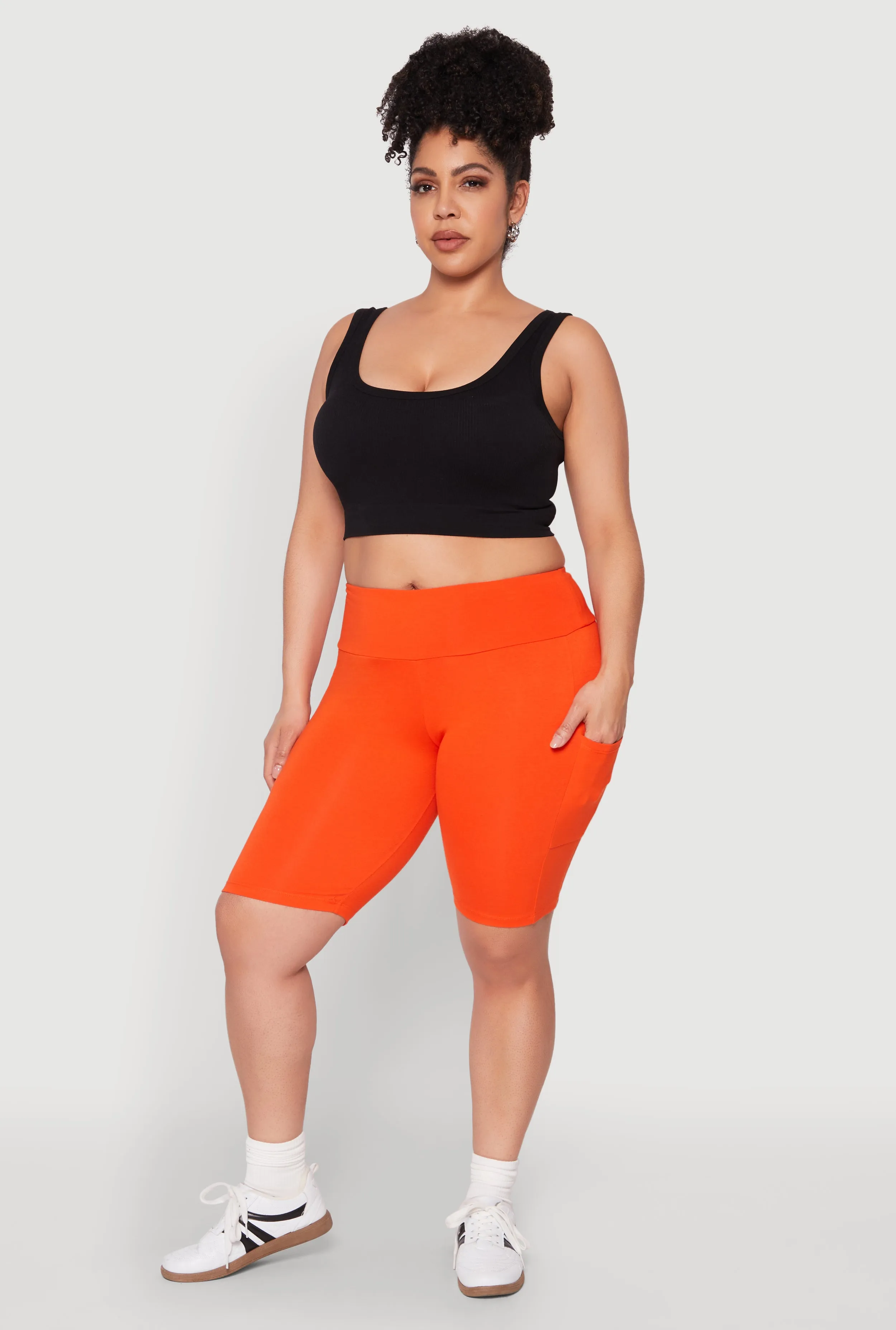 Plus Size High Waist Cell Phone Pocket Biker Shorts sold by Rainbow