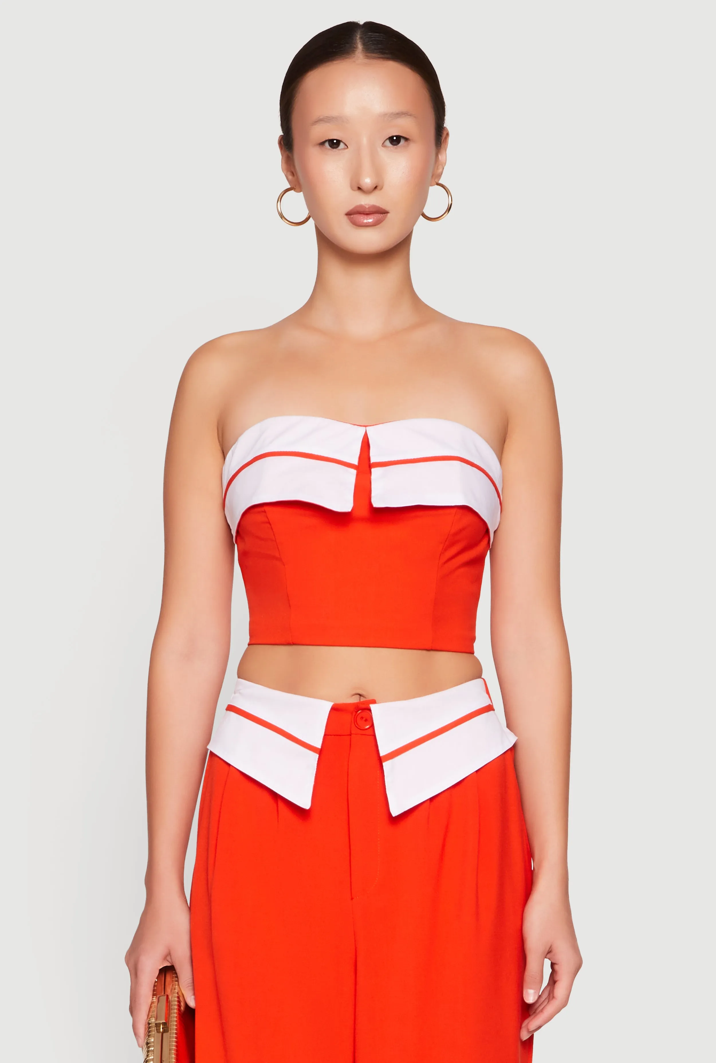 Contrast Trim Fold Over Crop Top sold by Rainbow