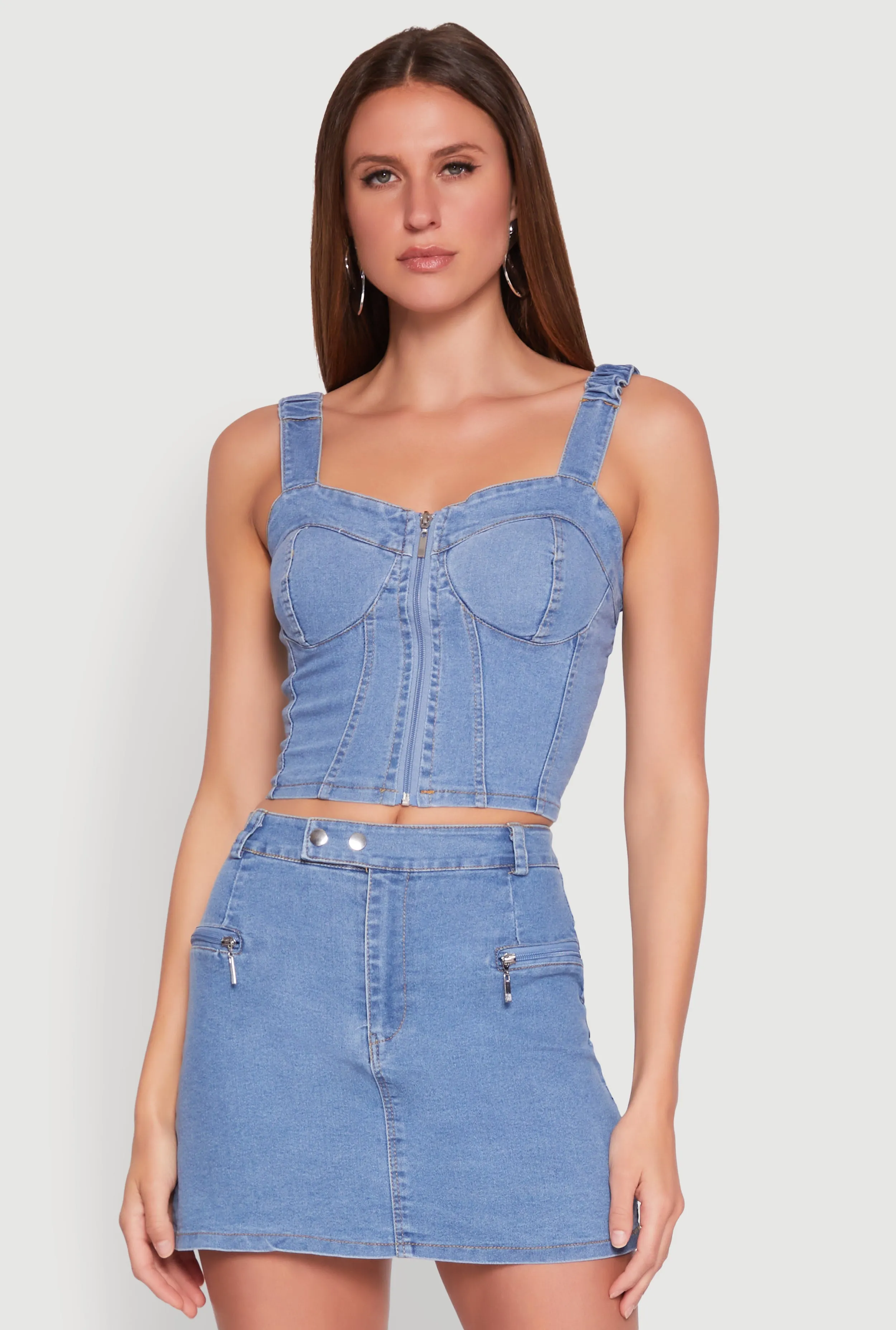 Denim Zip Front Bustier Top sold by Rainbow