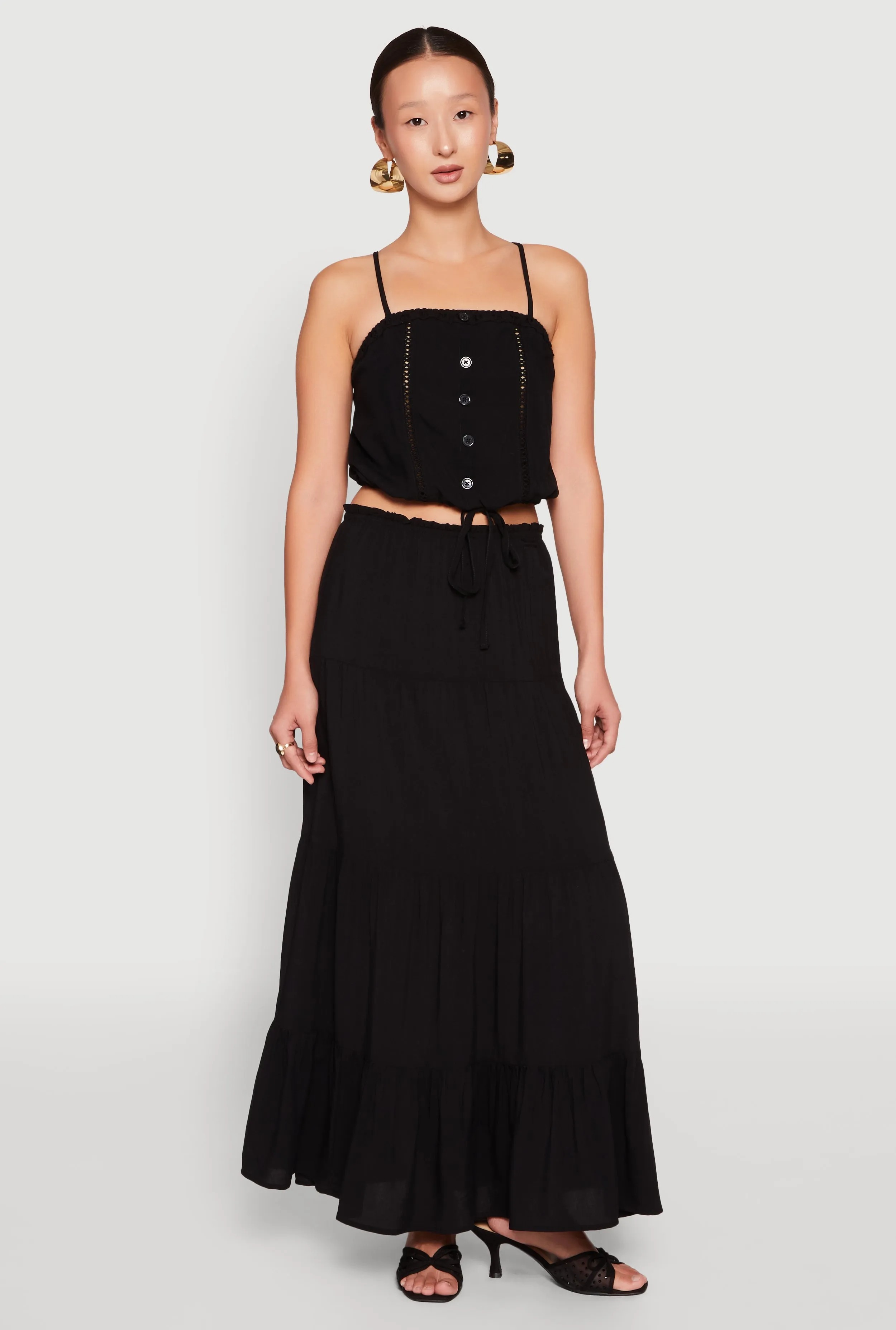 Almost Famous Faux Button Tie Front Crop Top sold by Rainbow product image thumbnail 3